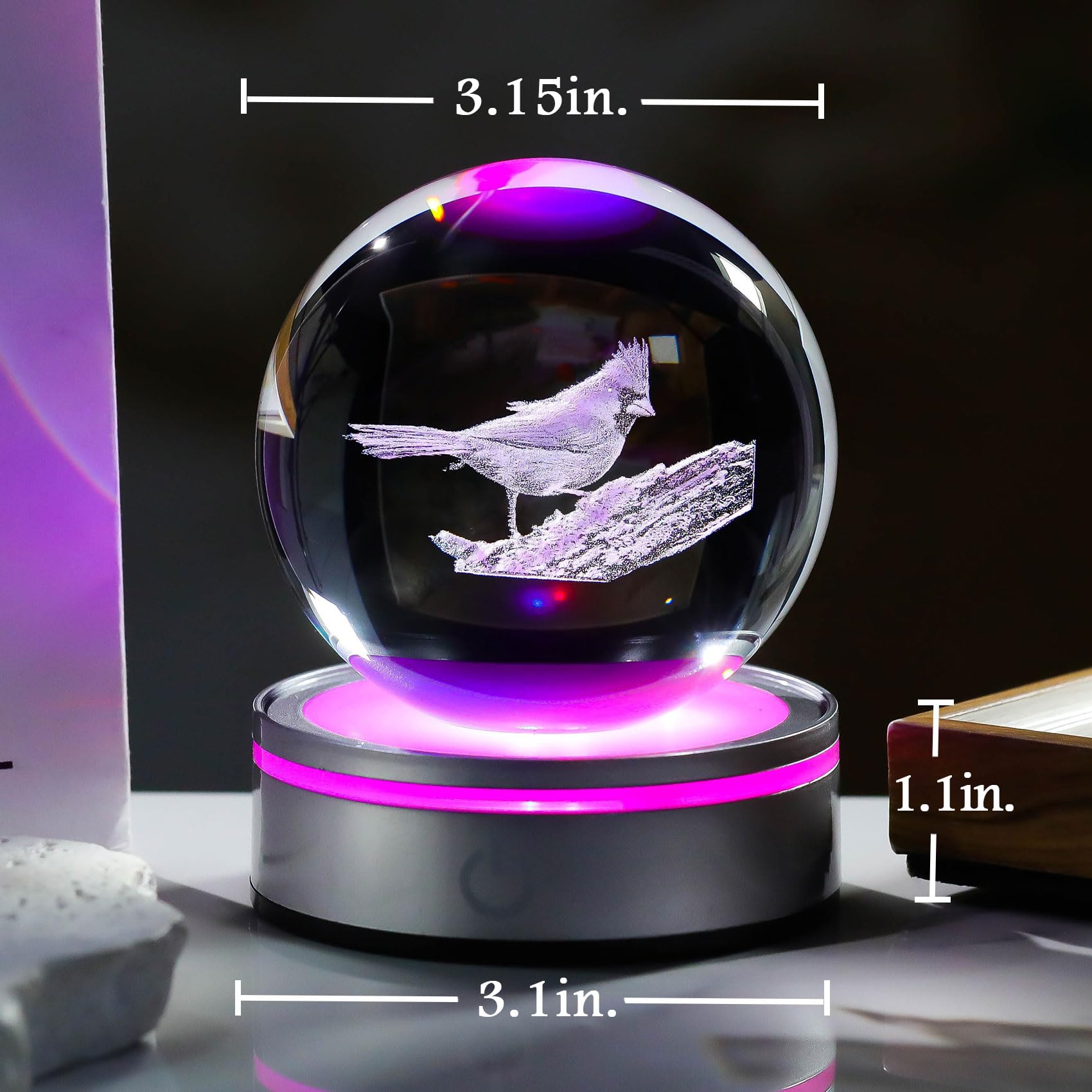 Movdyka 3D Crystal Ball Red Cardinal Gifts for Women Men, Cardinal Memorial Gifts for Loss of Loved One, Laser Engraved Red Bird