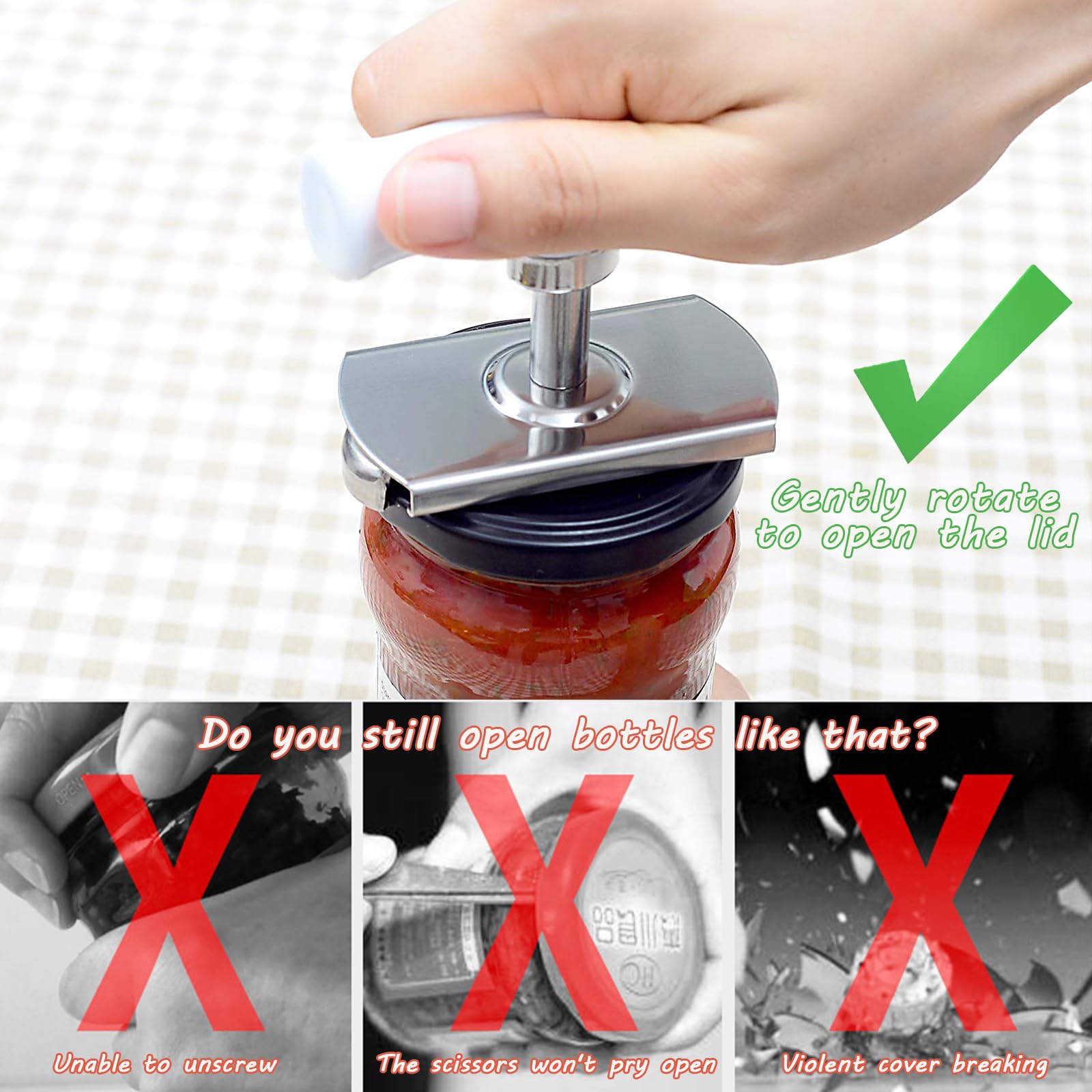 Jar Opener, Caliamary Jar Lid Opener For Seniors With Arthritis, Adjustable Stainless Steel Lids Off Easy Jar Opener For 0.98-3.