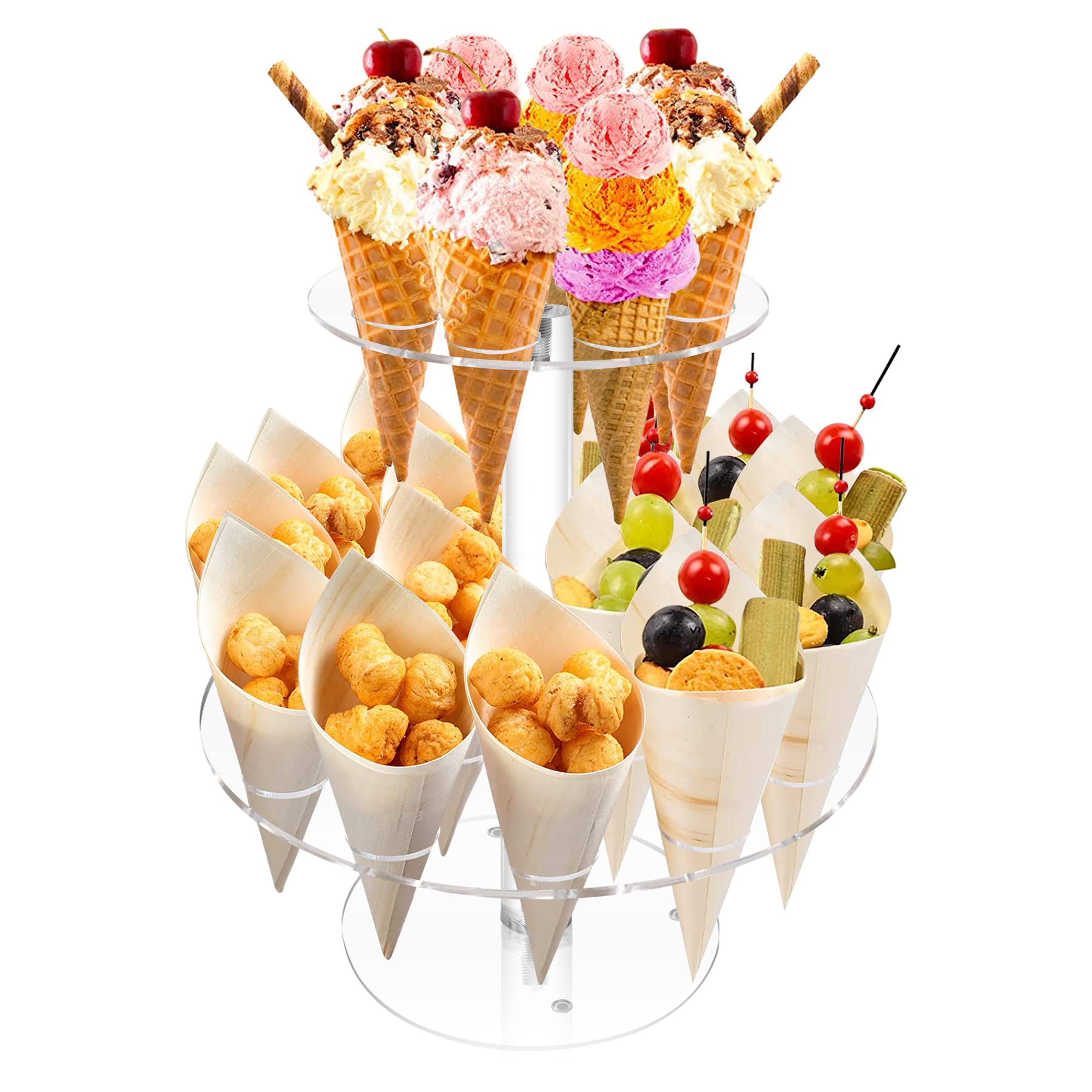 Toopilat Ice Cream Cone Holder,2-Tier Acrylic Ice Cream Stand.Acrylic Ice Cream Cone Holder Stand With 24 Holes Waffle Cone Disp