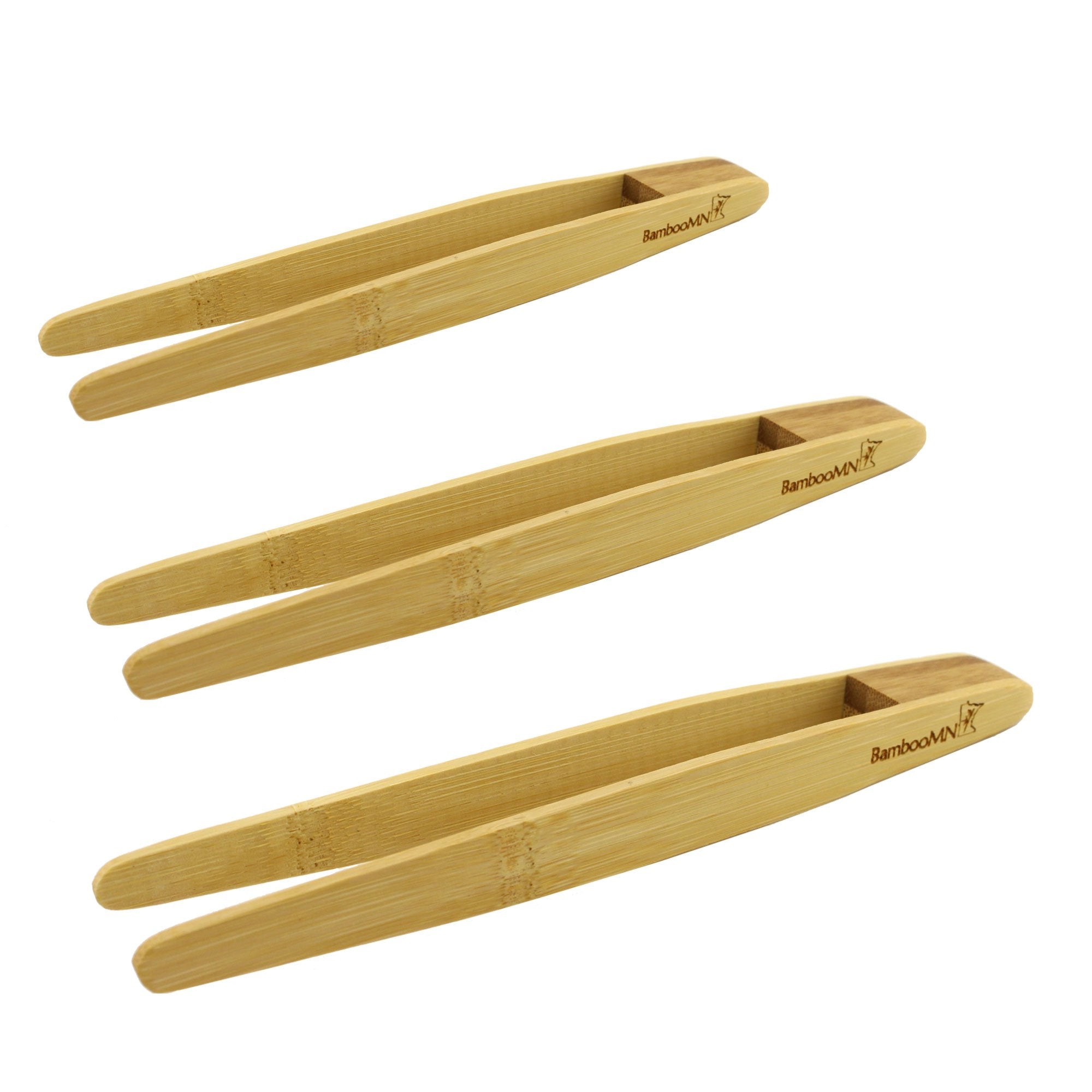Bamboomn Brand - Reusable Bamboo Kitchen Tongs, Assorted Sizes - 6 Pieces