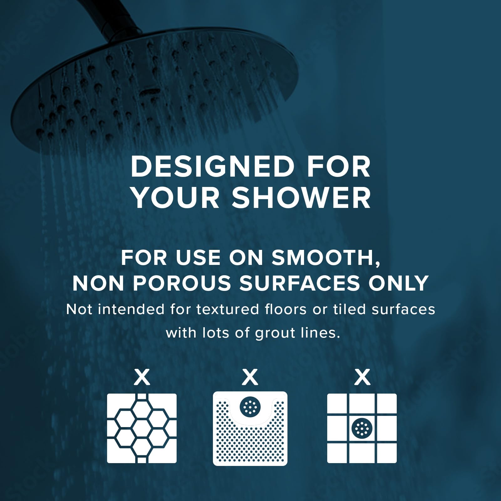 SlipX Solutions Microban-Infused Rubber Shower Mat  21'' x 21''  Anti-Slip Square Bath Mat w/ 140 Power Grip Suction Cups  Gray