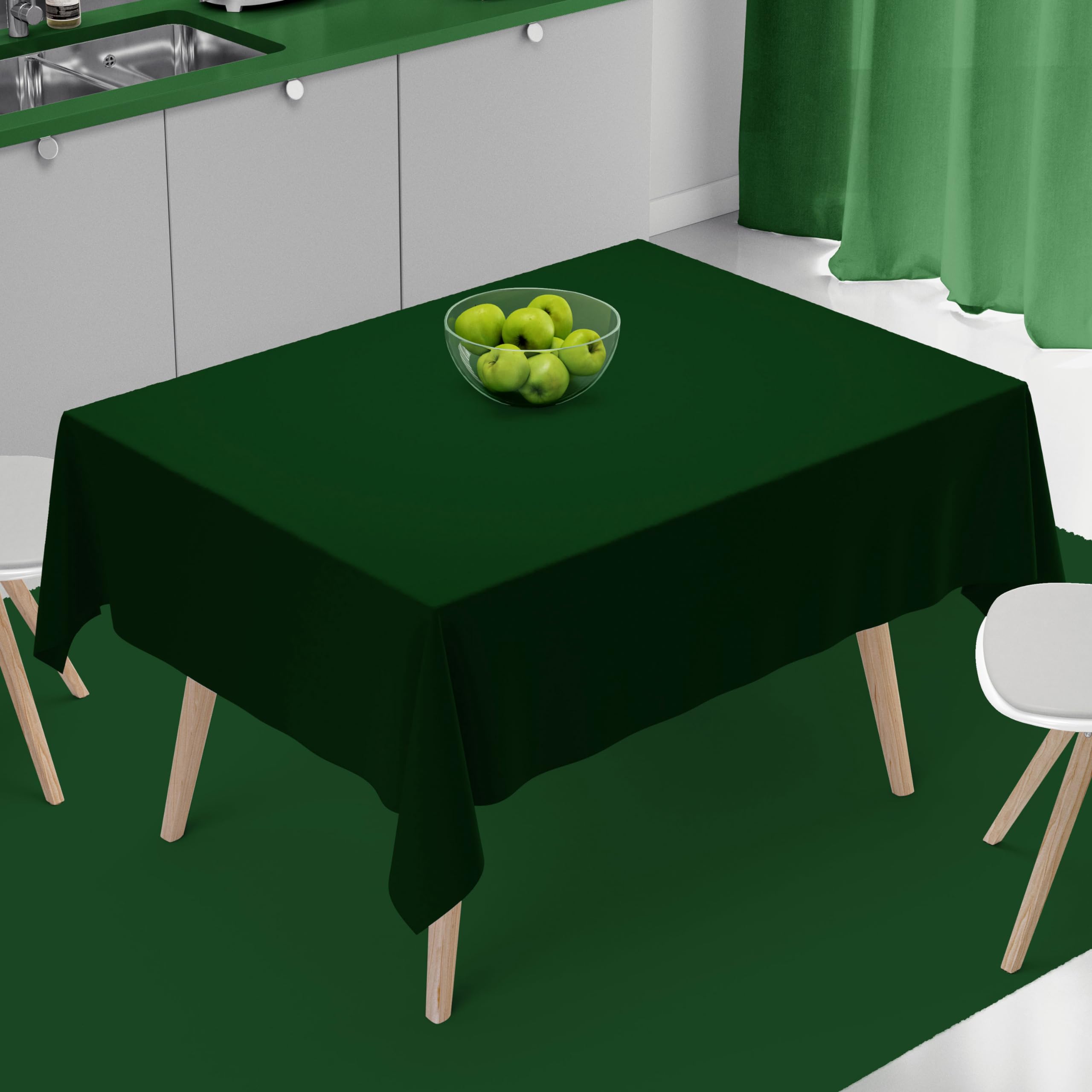 HOME COLORS.IN Polycotton Plain Solid Water Resistant 4 Seater Square Table Cover, Green, 60 x 60 Inch, Pack of 1