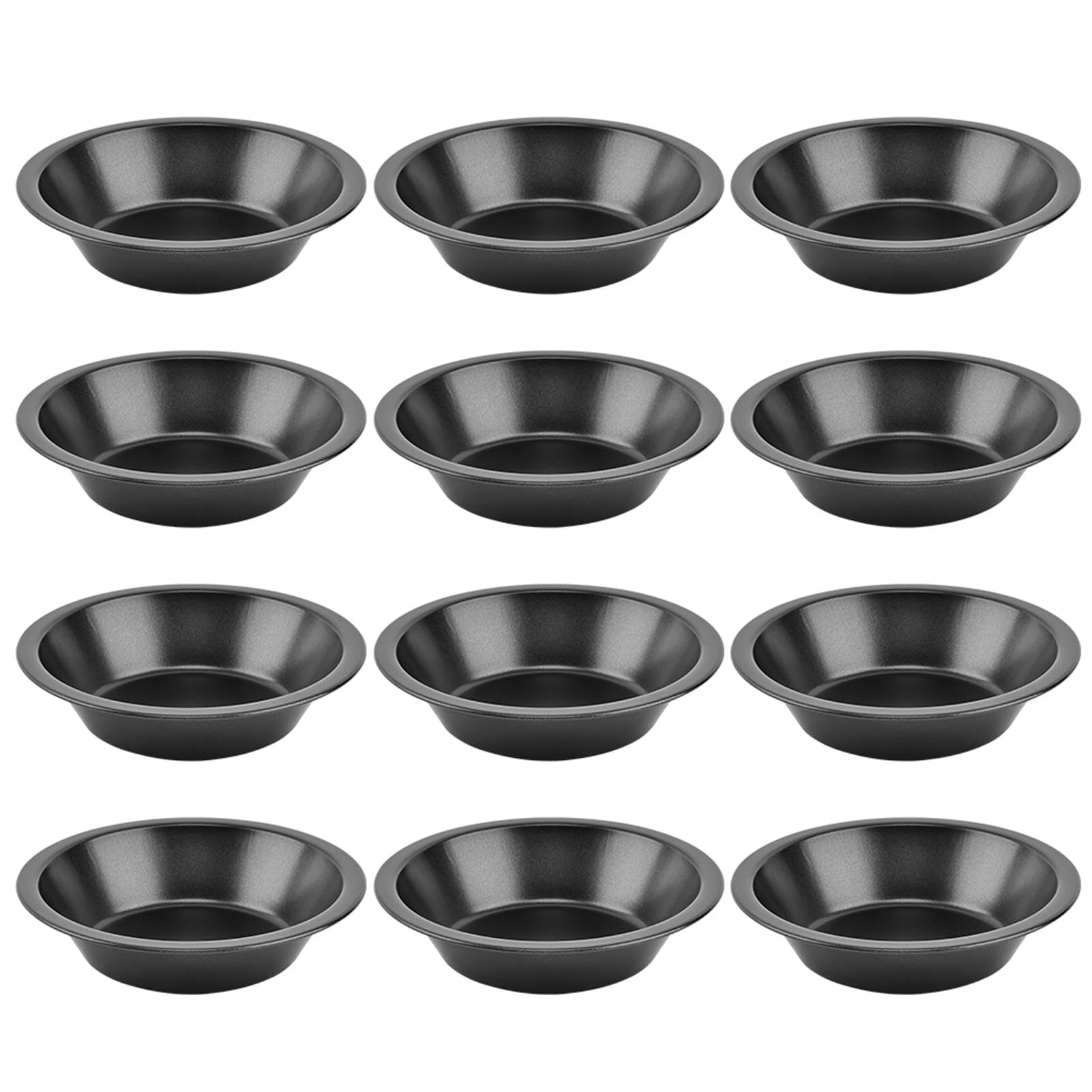Bibabala 12pcs 5inch Desserts Black Tarts For Baking Round Tin, Mini Pie Pan Carbon Steel(Black)