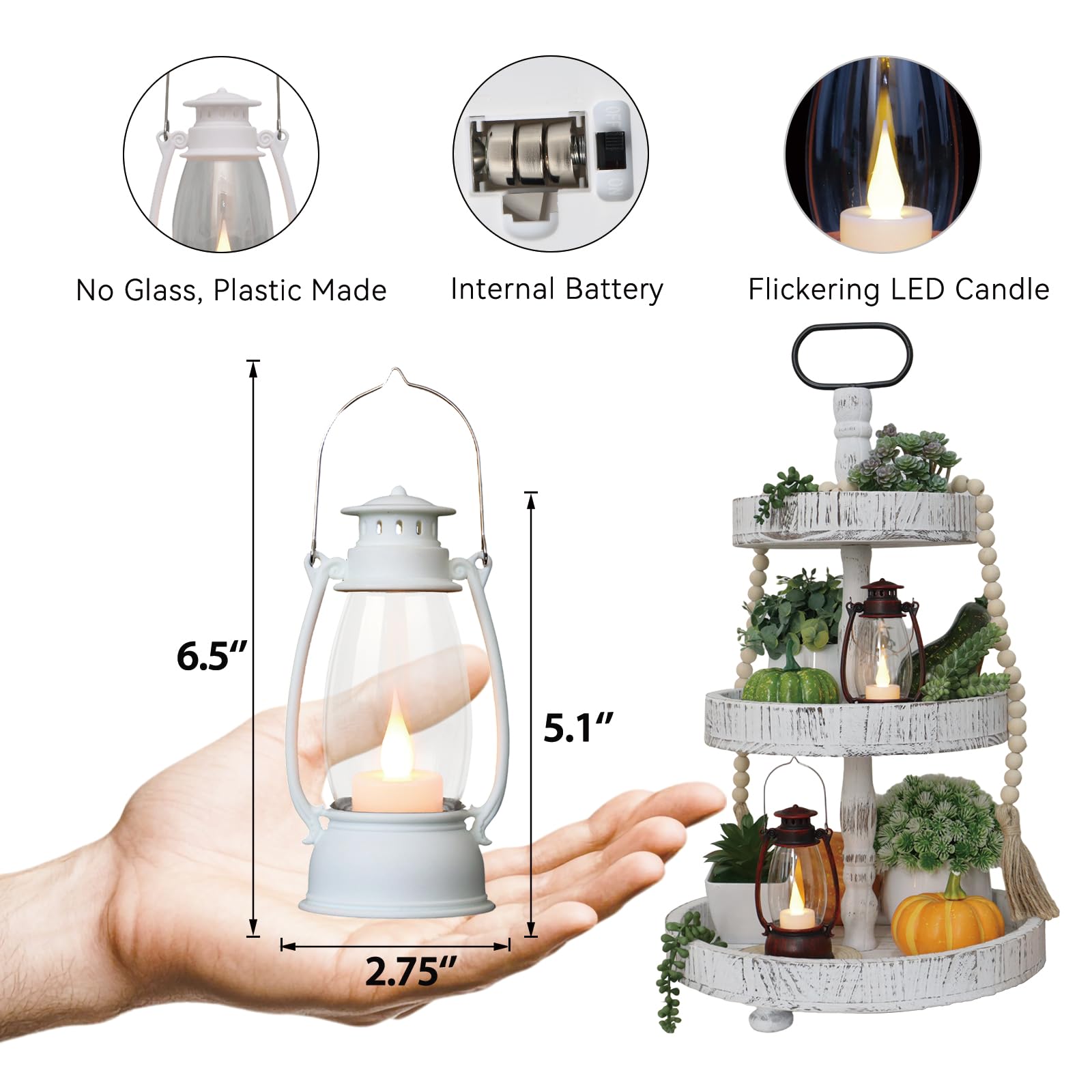 Reperla 12Pcs Mini White Lanterns for Western Halloween Christmas - 6Inch Candle Lanterns with Flickering LED, Wedding Centerpie