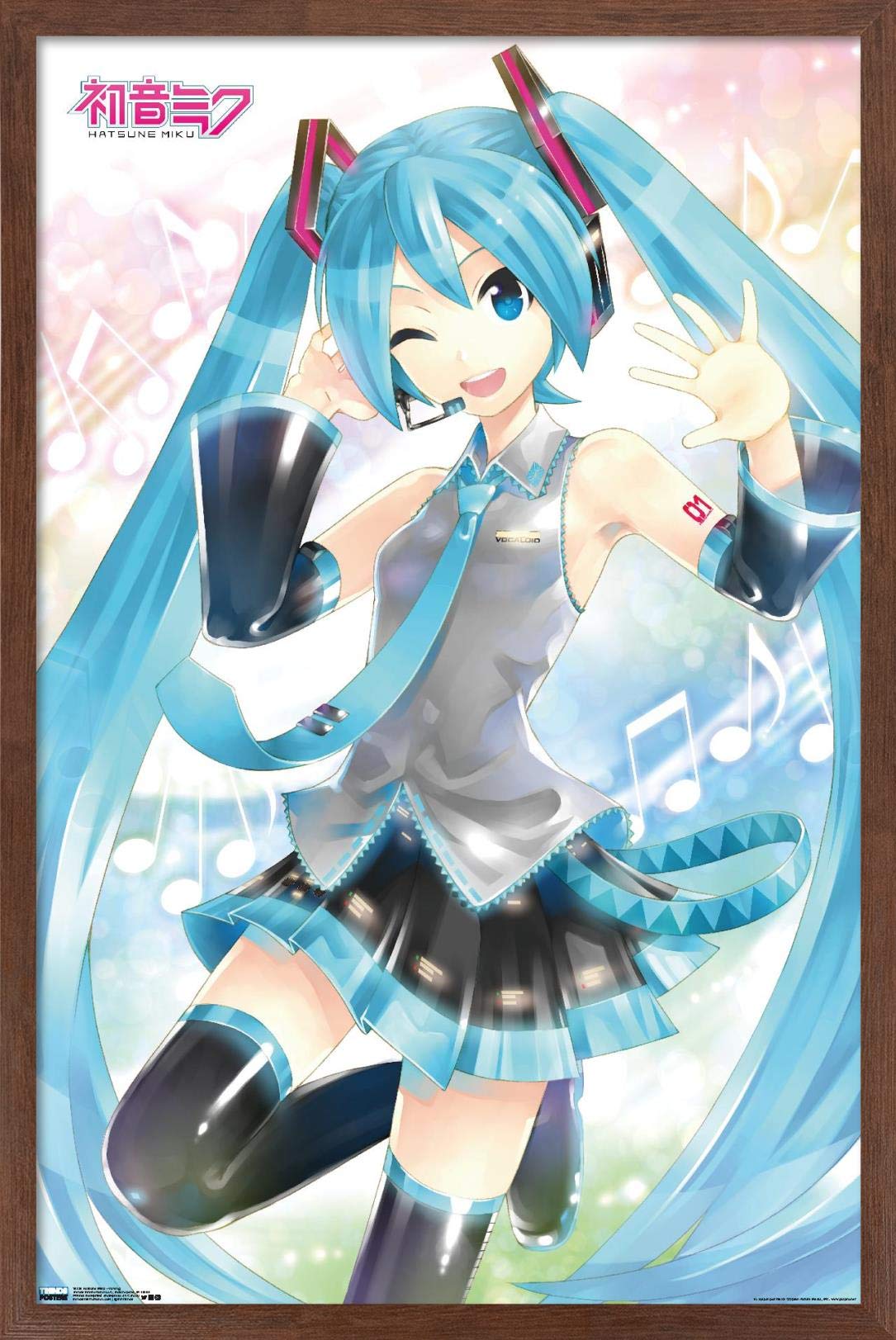 Trends International Hatsune Miku - Waving Wall Poster, 14.725'' X 22.375'', Mahogany Framed Version