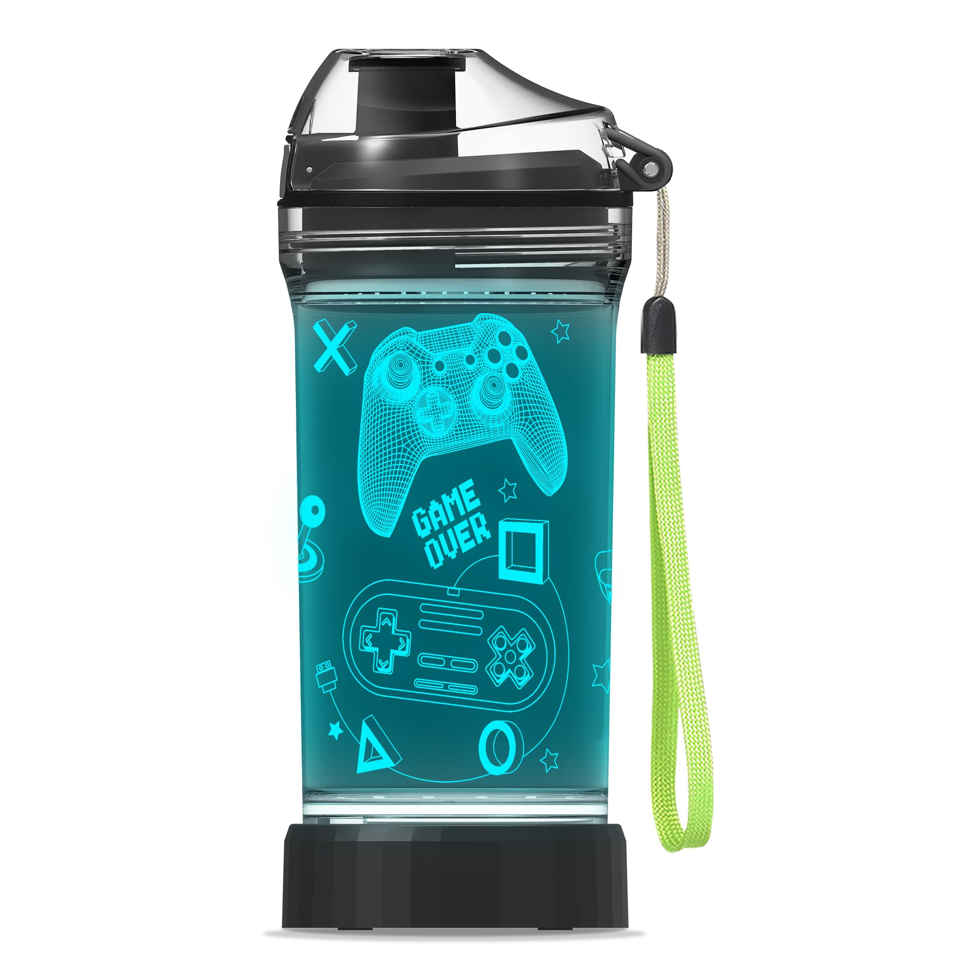 OkiyiD Kids Water Bottle with Video Game Design 3D Glowing LED LightTritan BPA Free,Perfect for BacktoSchool Season, Girls, B