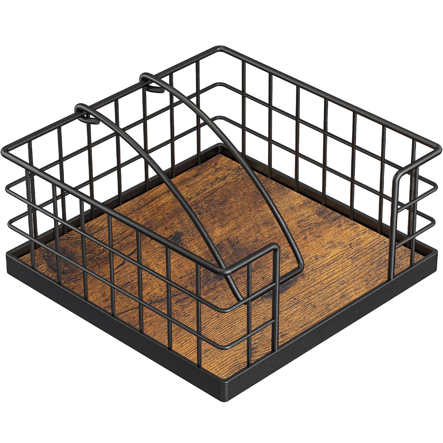 Honiter Napkin Holder For Table, Farmhouse Napkins Holder With Weighted Arm, Wood Napkin Holders For Kitchen, Flat Napkin Dispen