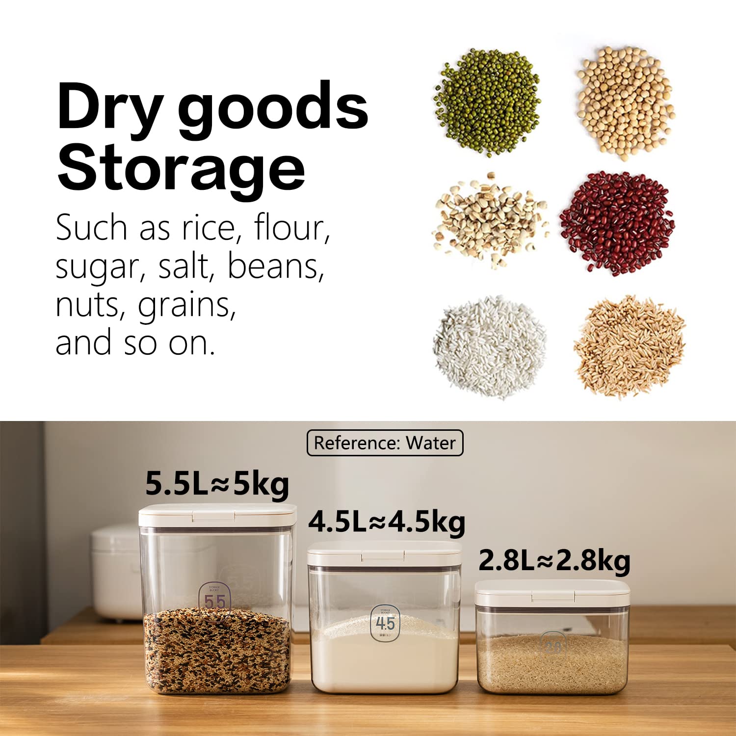 Livlab Flour Container - 5.5 L /5.81Qt/5Kg Large Flour Dispenser Keep Your Flour Fresh And Dry Easily With Kitchen Essential
