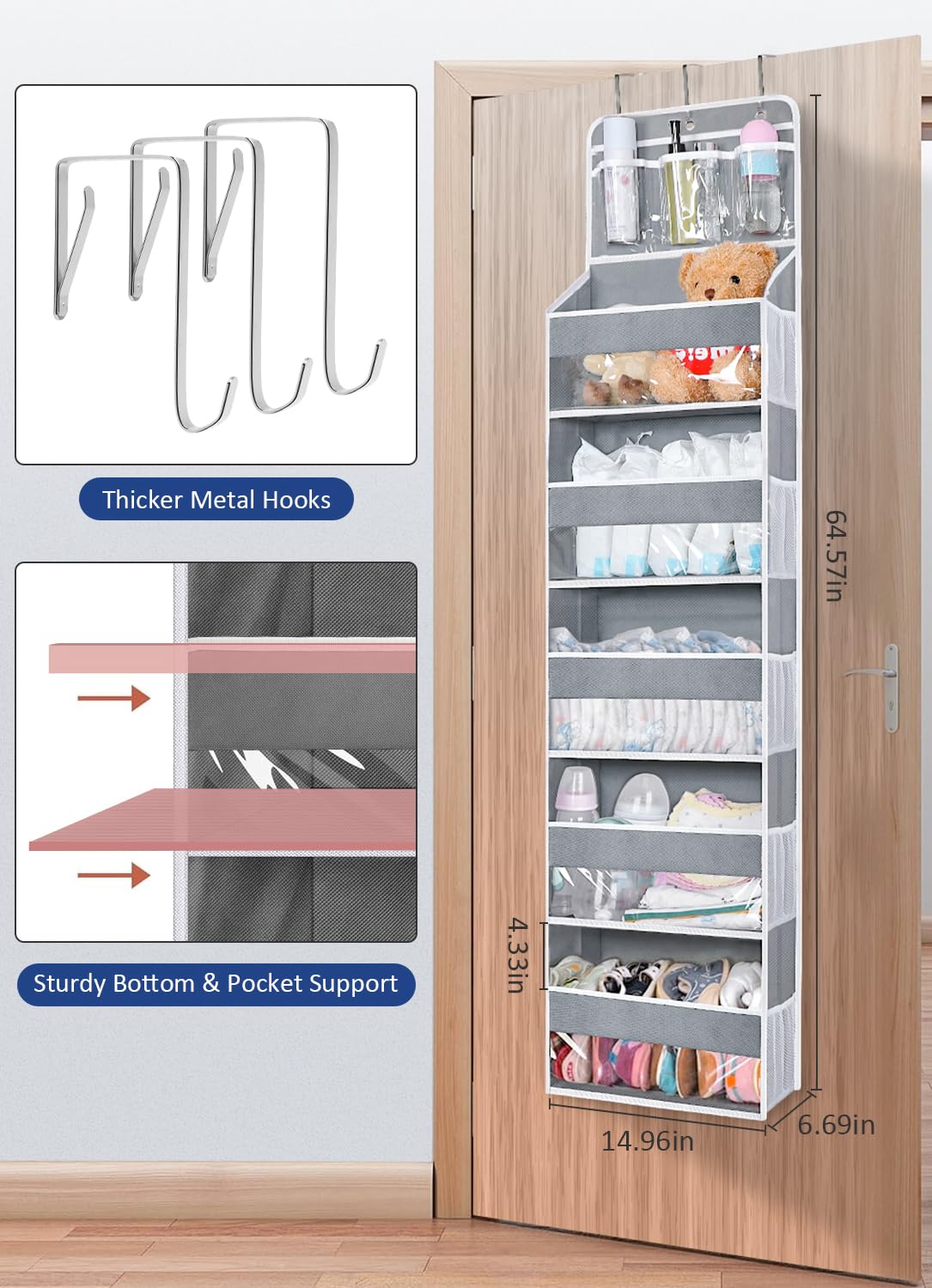 Bloroom Over The Door Organizer Hanging Storage With 3 Clear Slip Pockets And 5 Large Pockets 10 Side Pockets Closet Door Organi