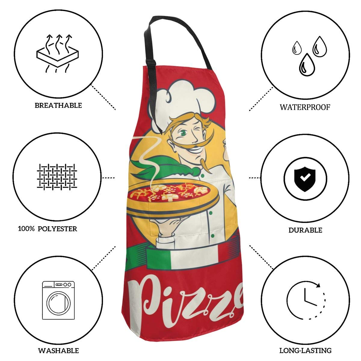Abucaky Cartoon Pizza Chef Funny Waterproof Apron For Adults Chef Bib With Roomy Pocket For Kitchen Bbq Crafting Drawing