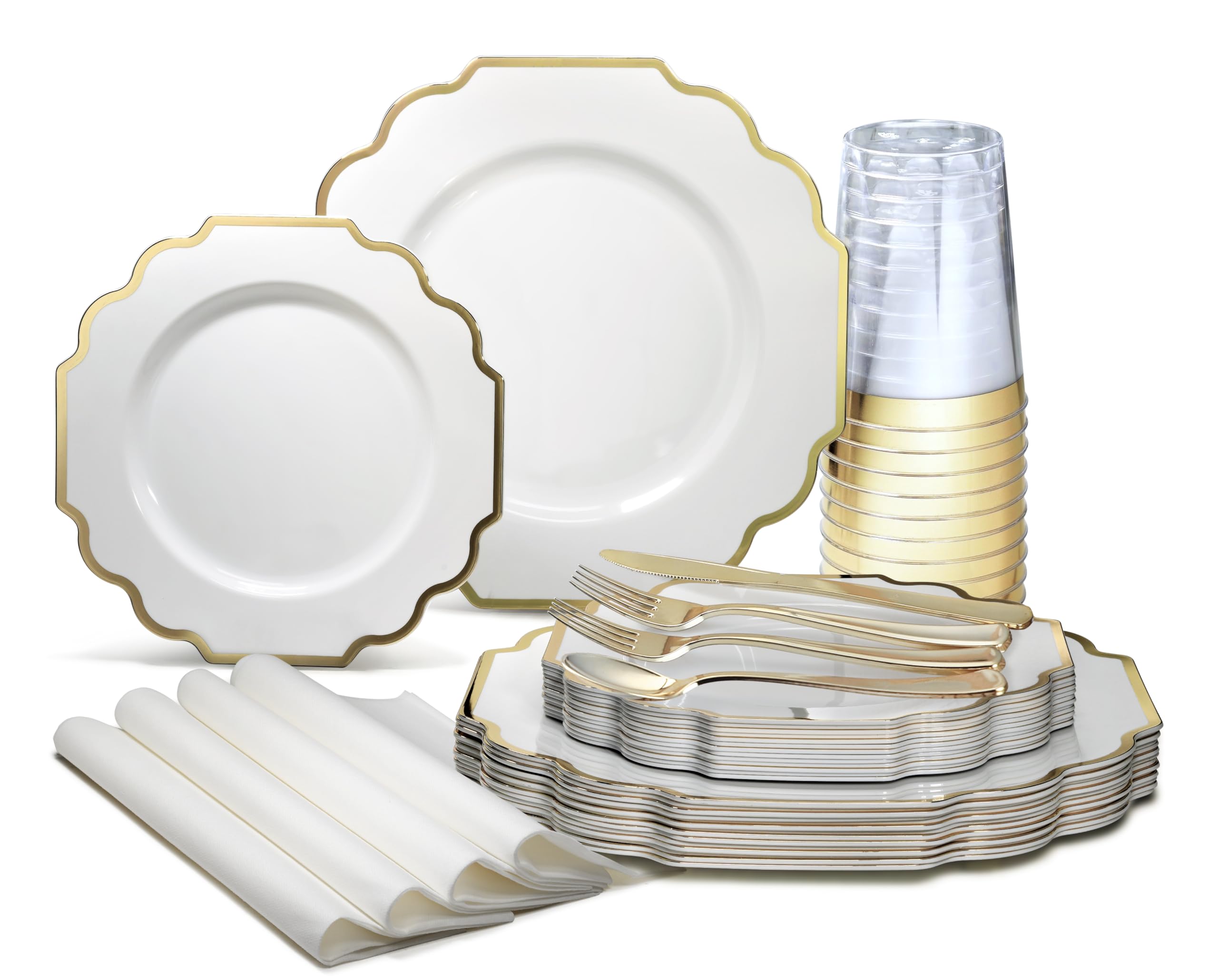 ' Occasions '' 200 Piece Set (25 Guests)-Wedding Plastic Plates & Cutlery -Disposable Heavyweight Dinnerware 10.5'', 8'' + Silv