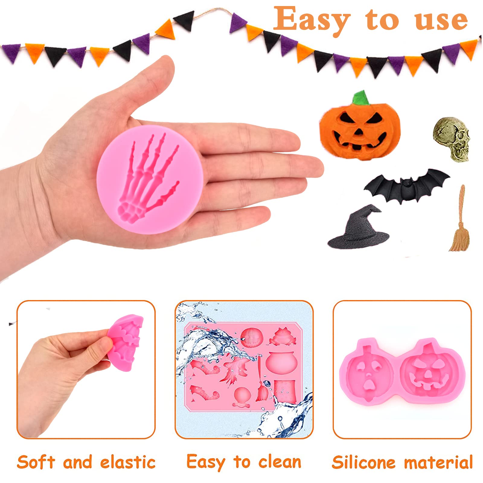 7 Pcs Halloween Cake Fondant Molds, Halloween Mini Resin Molds Polymer Clay Molds, Pumpkin Silicone Cake Mold Cupcake Chocolate