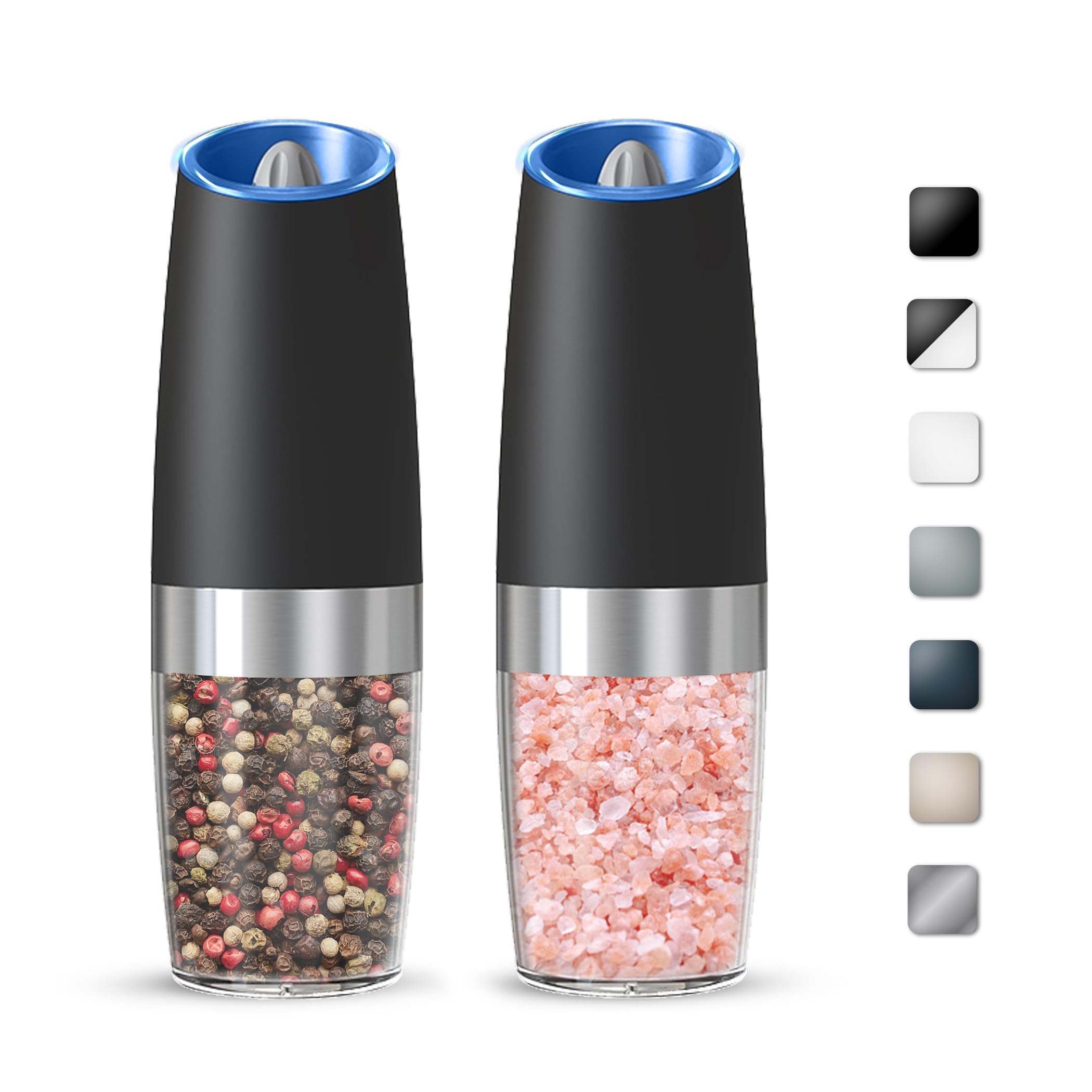 KIARYUOLL Gravity Electric Salt And Pepper Grinder Set, Automatic Salt And Pepper Grinder Set, Battery Powered (6 AAA Batteries 