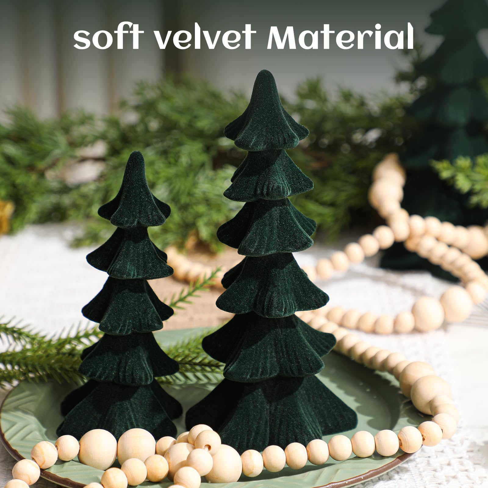 Newwiee 3 Pcs Christmas Velvet Trees Set Velvet Christmas Tree Cone Ceramics Flocked Modern Tabletop Centerpieces Farmhouse Home