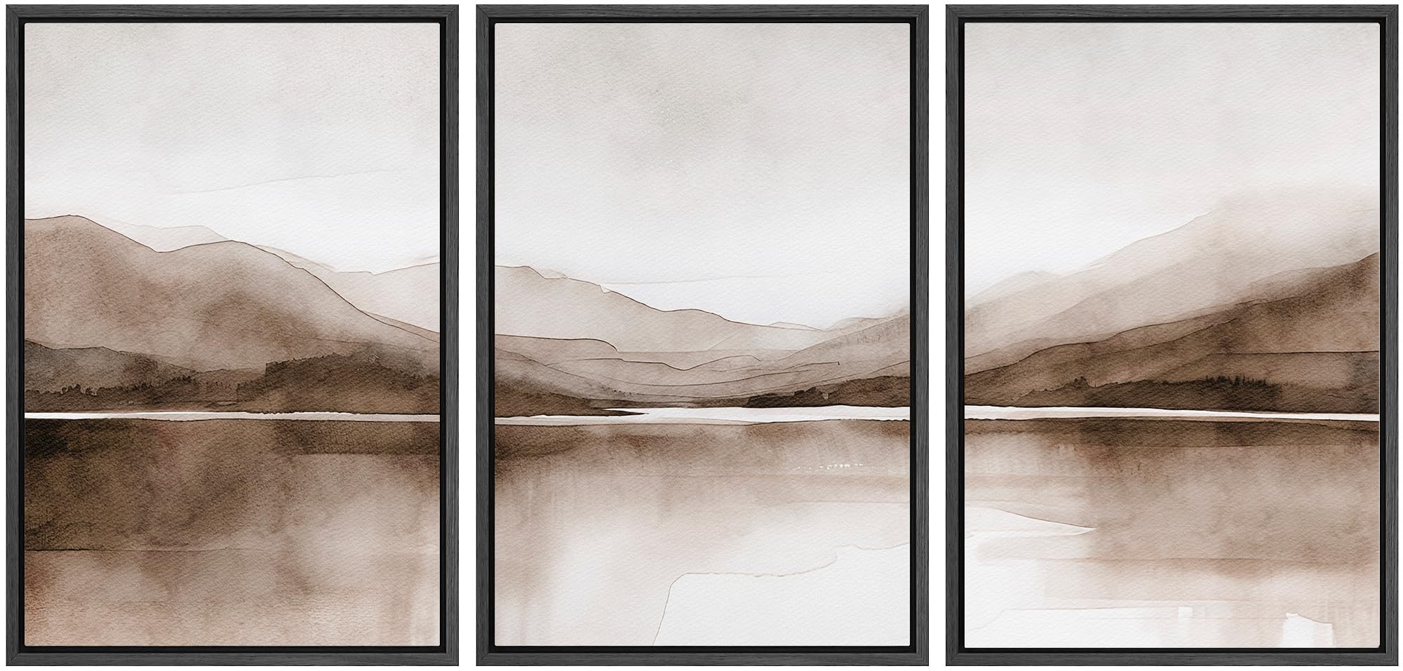 Signwin Framed Canvas Print Wall Art Mountain Landscape Modern Minimalist Brown And Gray Watercolor Nature Wilderness Modern Art