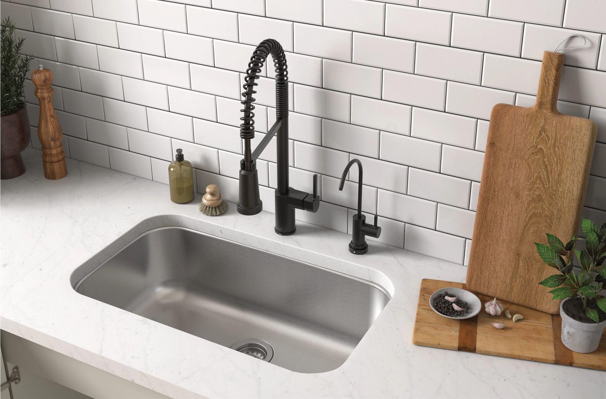 Moen Align Matte Black 3-In-1 Water Filtration Pre-Rinse Spring Pull Down Kitchen Faucet, Water Filter For Sink Faucet Sold Sepa