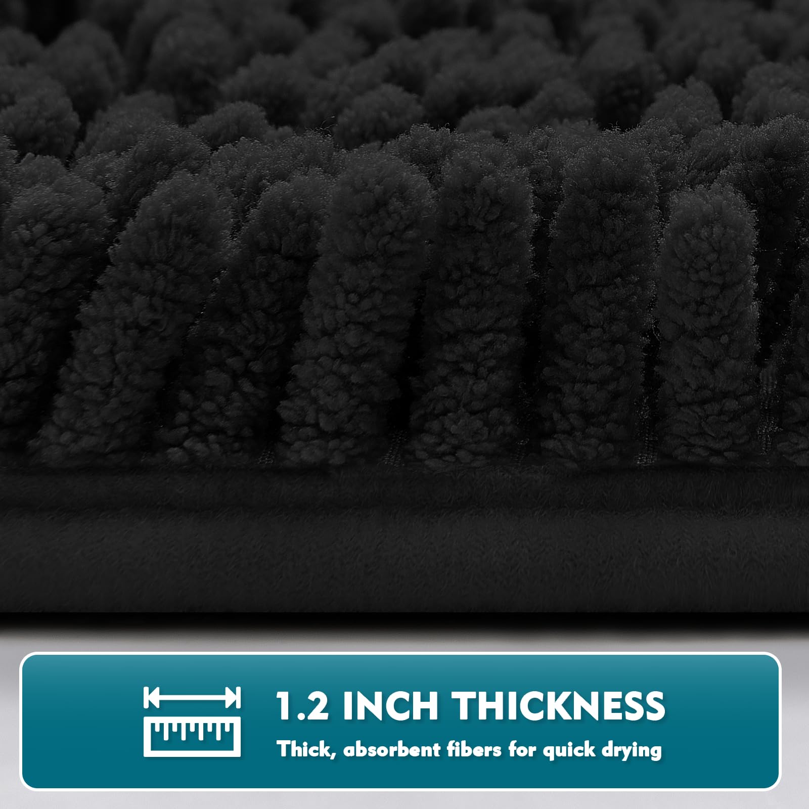 Black Bathroom Rugs Non-Slip Bath Mat Set  Chenille Bathroom Mats  Bath Rugs Set 3 Pieces  Ultra Soft Bathroom Rug Set  and Absorbent Bath Mat  Plush Bathroom Carpet Bath Mat for Bathroom  Tub  Shower