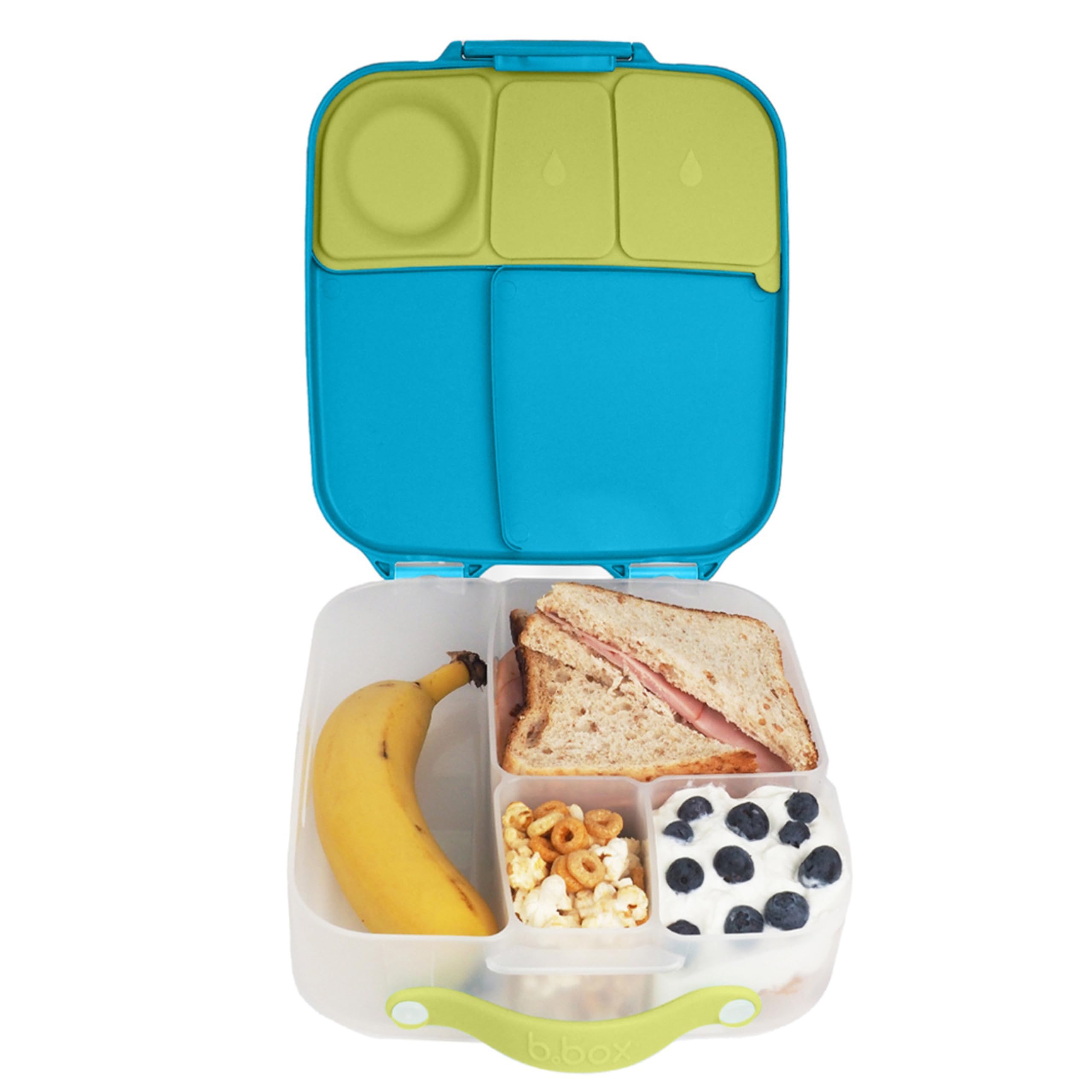 B.Box Lunch Box For Kids: Jumbo Bento Box W/ 4 Compartments (2 Leak Proof), Removable Divider, Gel Cold Pack. Older Kids & Big E