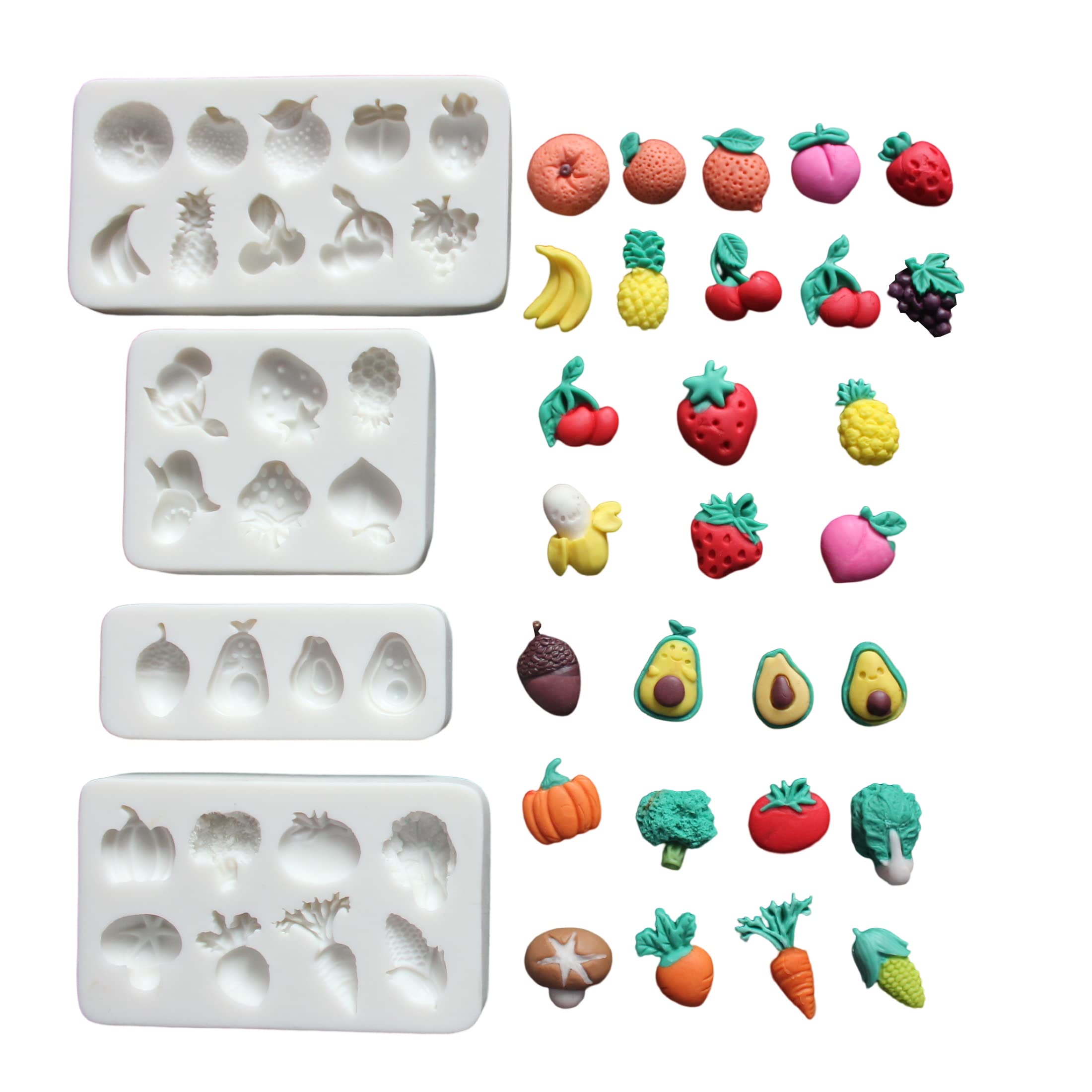 Lvdge Lovely Small Items Silicone Fondant Molds Set For Cake Topper, Gumpaste, Candy & Chocolate, Polymer Clay And More (Vegetab