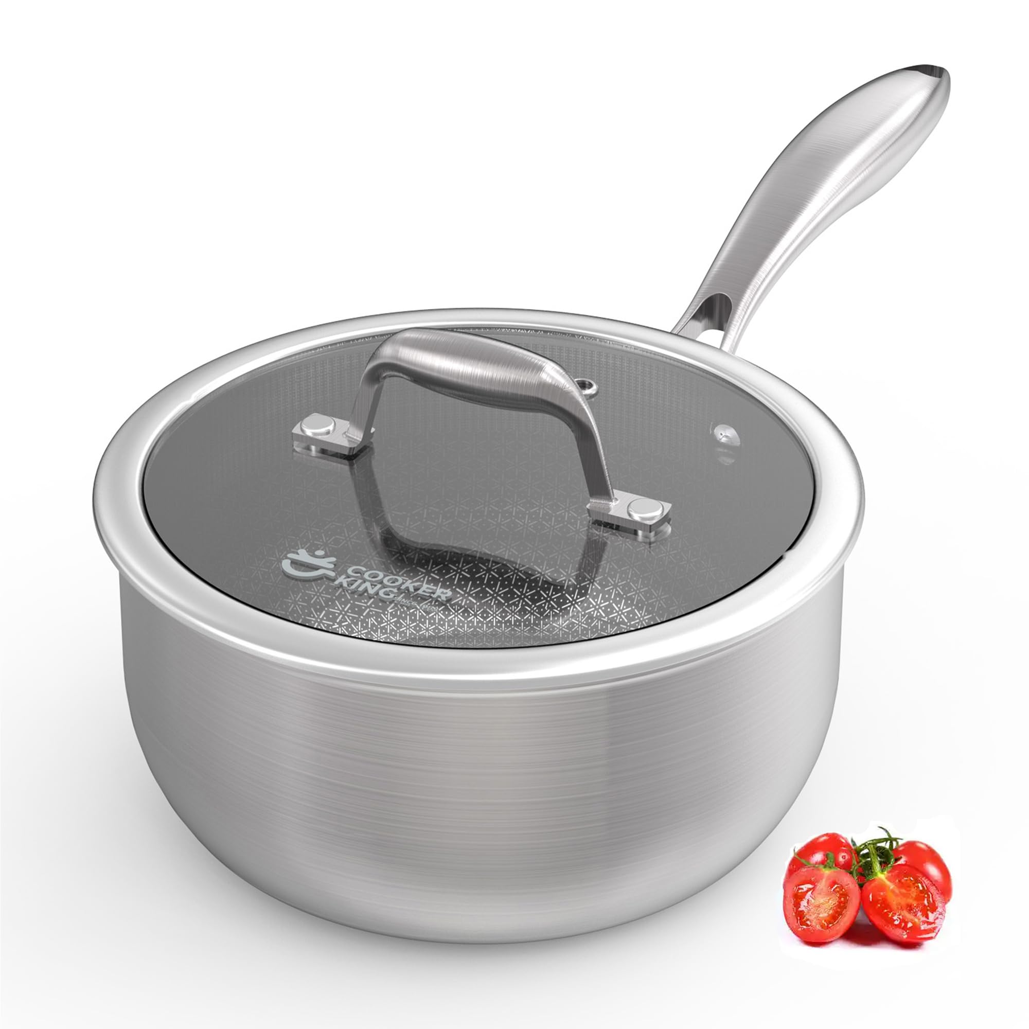 COOKER KING 3 Quart Stainless Steel Saucepan, Nonstick Sauce Pan, Ceramic Suce Pot with Tempered Glass Lid, Induction Pot Compat