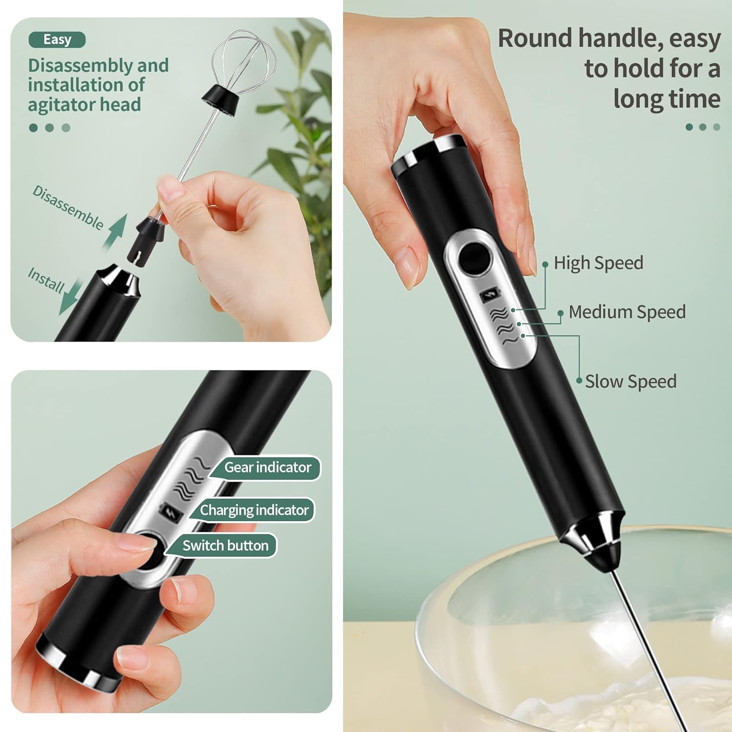 Zuvexa USB Rechargeable Electric Foam Maker - Handheld Milk Wand Mixer Frother for Hot Milk, Hand Blender Coffee, Egg Beater (Bl
