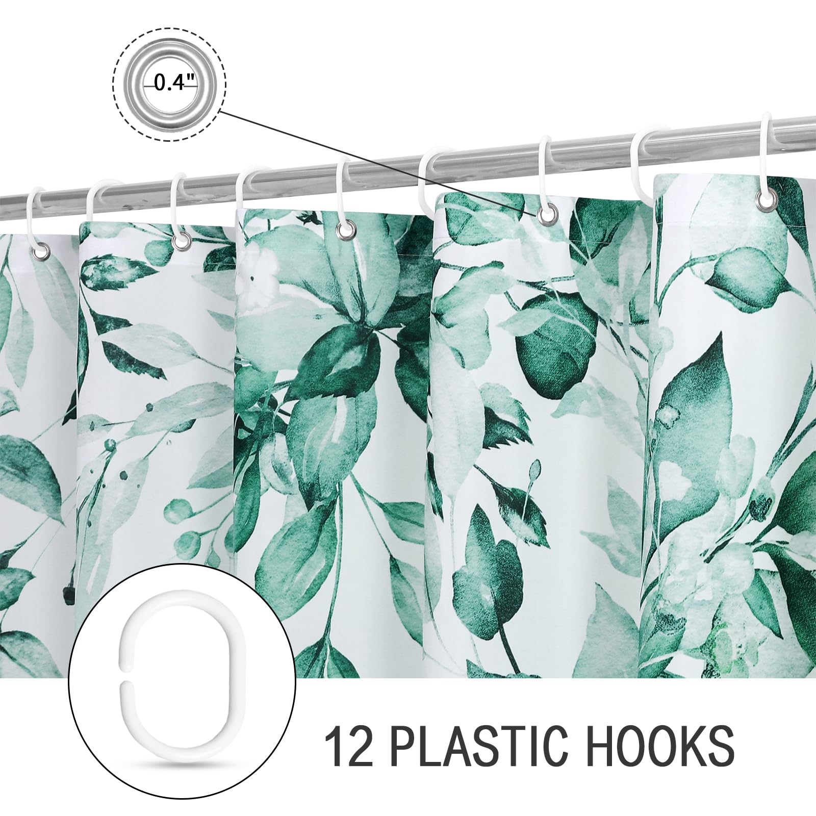 Gibelle Small Stall Shower Curtain 36 X 72, Narrow Teal Floral Shower Curtain For Bathroom, Watercolor Plant Eucalyptus Leaves F