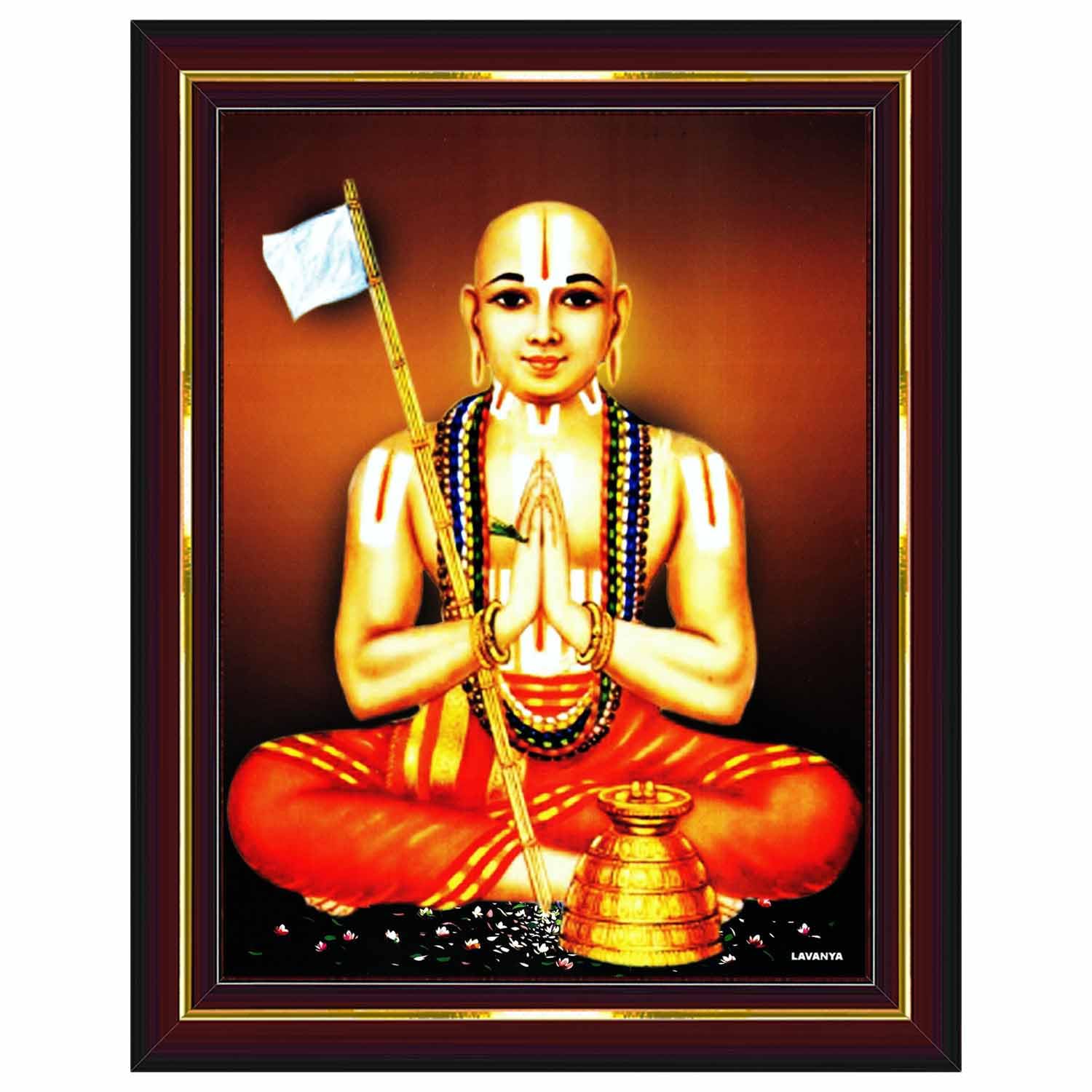 Pavan Photo Laminations Sri Ramanujar Ramanujacharya Ramanuja Charya Wall Painting Framed Home Decor (Wood,Matte,Brown,Big Size,