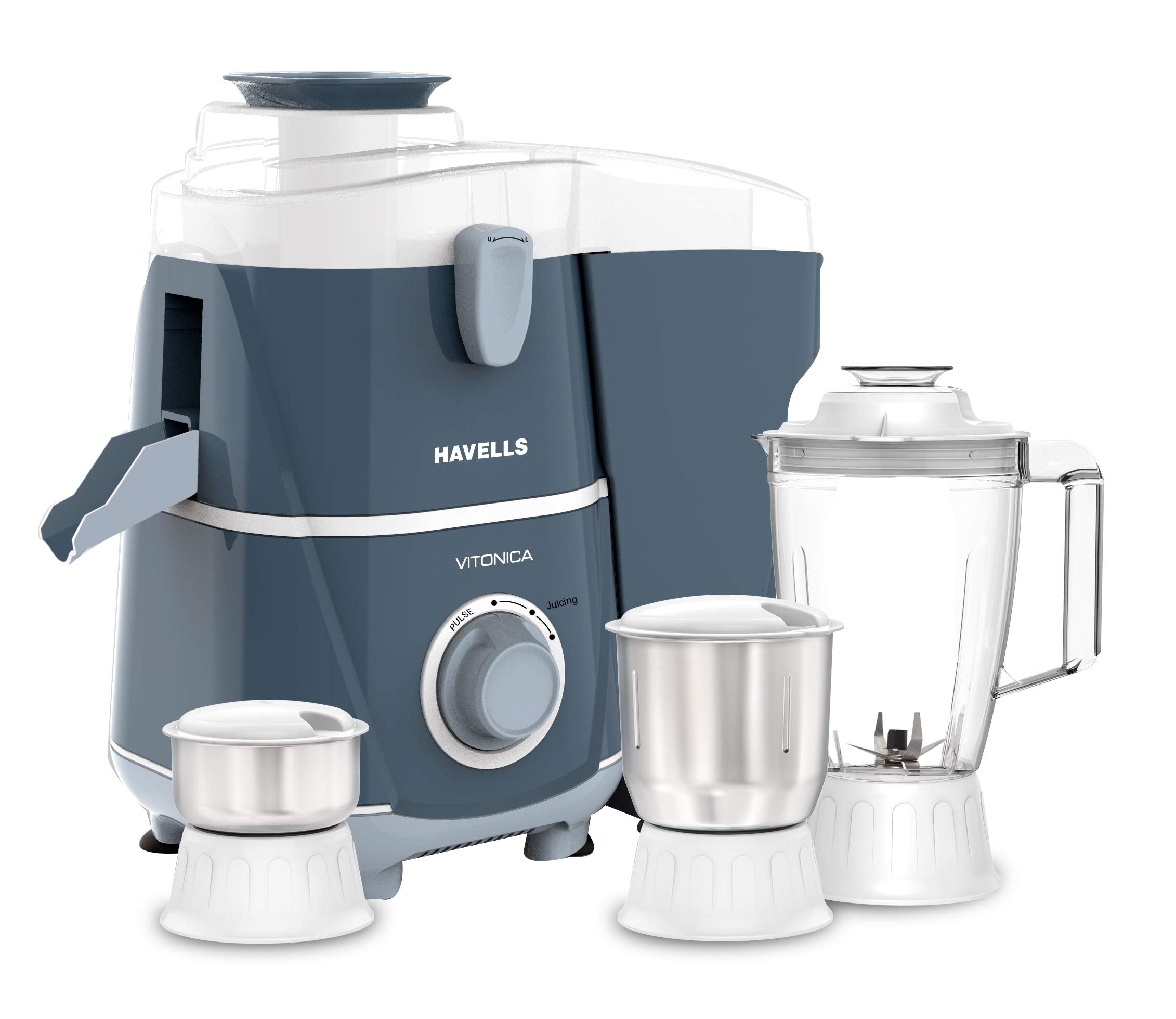 Havells Vitonica 500Watts Juicer Mixer Grinder With 3 Bigger Size Jars | Rust Resistant 304Ss Sieve | Large Size Pulp Container 