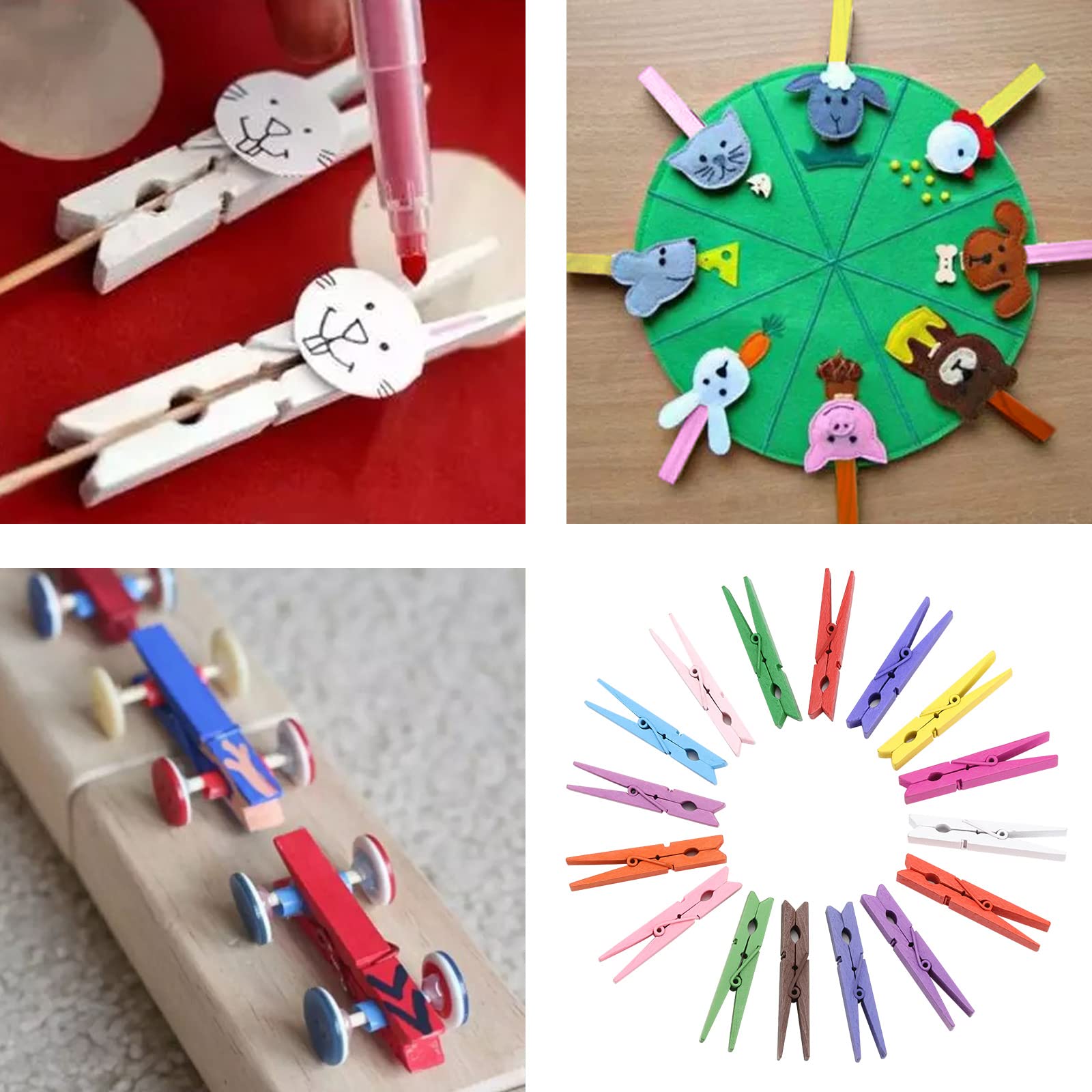 100pcs Colored Clothespins Wooden Heavy Duty Clothes Pins with Strength Spring - Wood Clips for Crafts Pictures Classroom Photos  3inch  Random Colors