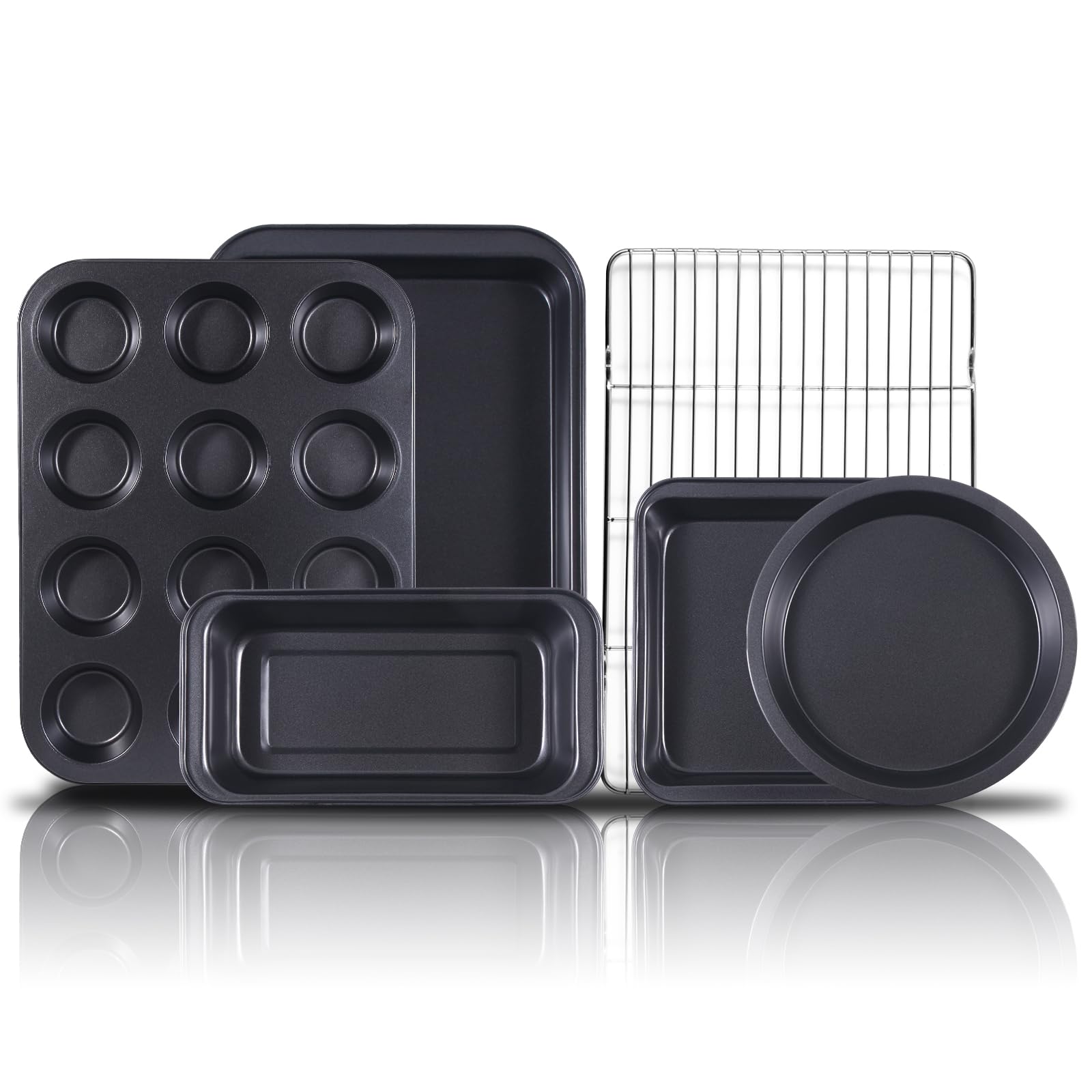 Baking Pans Nonstick Set, 6-Piece Nonstick Bakeware Set, Cake Pans Set With Cookie Sheets, Bakeware Fits For Nonstick Bread Baki