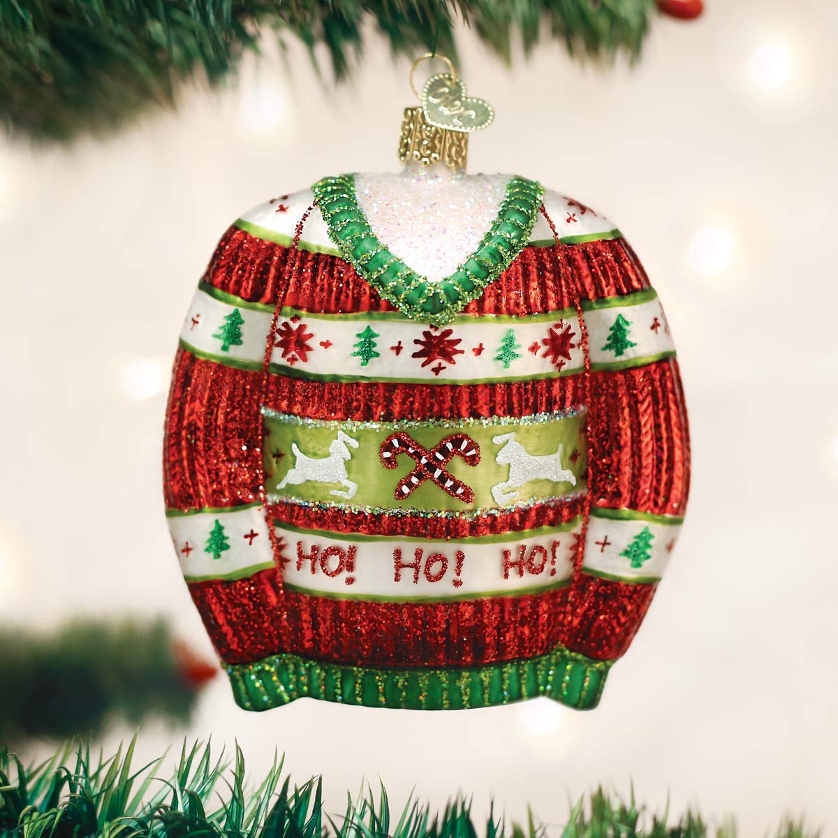 Old World Christmas Festive Christmas Sweater Glass Blown Ornament for Christmas Tree, Handcrafted Holiday Decoration, Holiday C