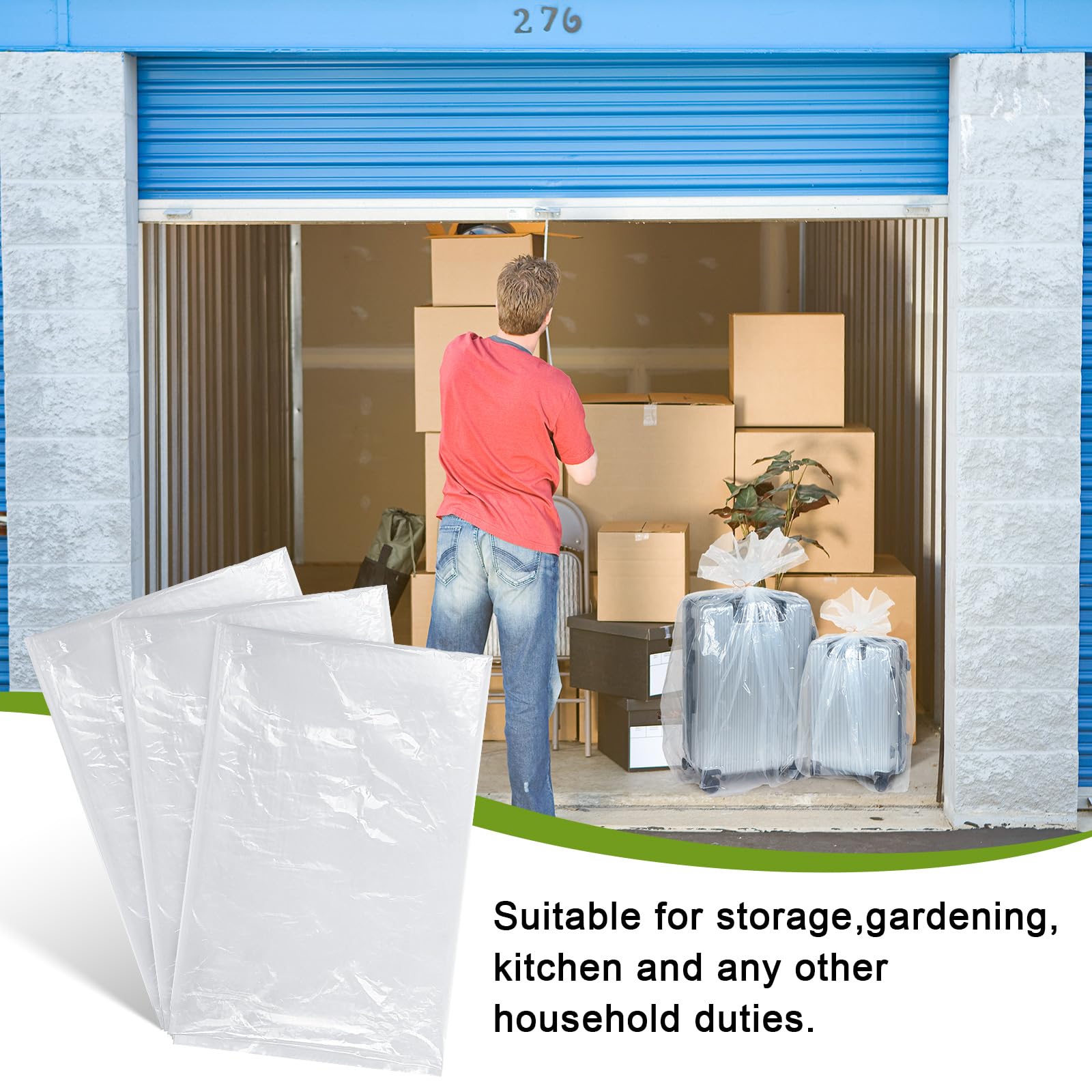 Fainne 10 Pack Extra Large Clear Plastic Storage Bags 23 x 39 Inch 2.75 Mils Giant Jumbo Moving Flat Plastic Storage Bags for Cl