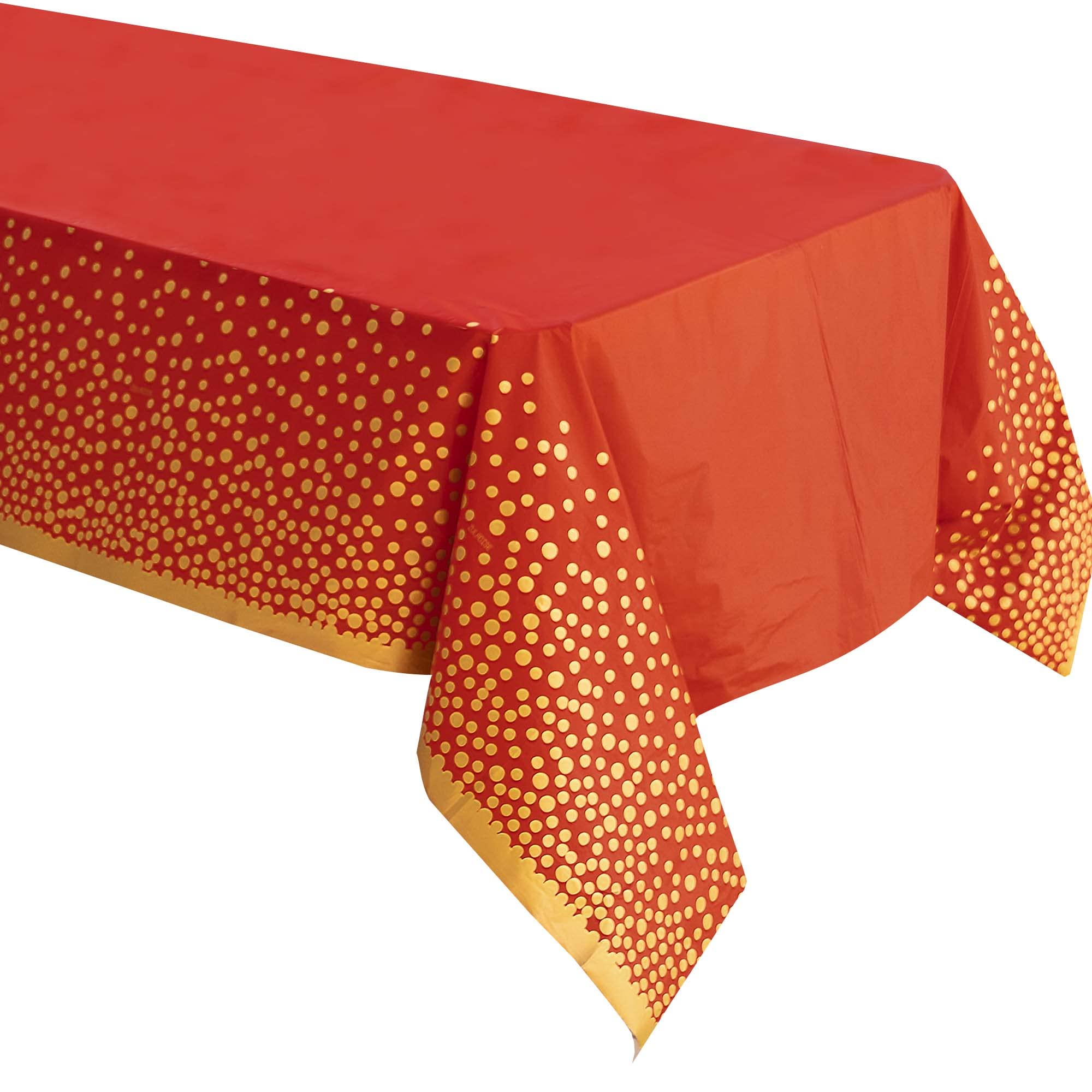 Zuladise 2 Pack Red Plastic Table Cloths Disposable Red And Gold Tablecloth For Parties, Graduation, Birthday, Christmas Party D
