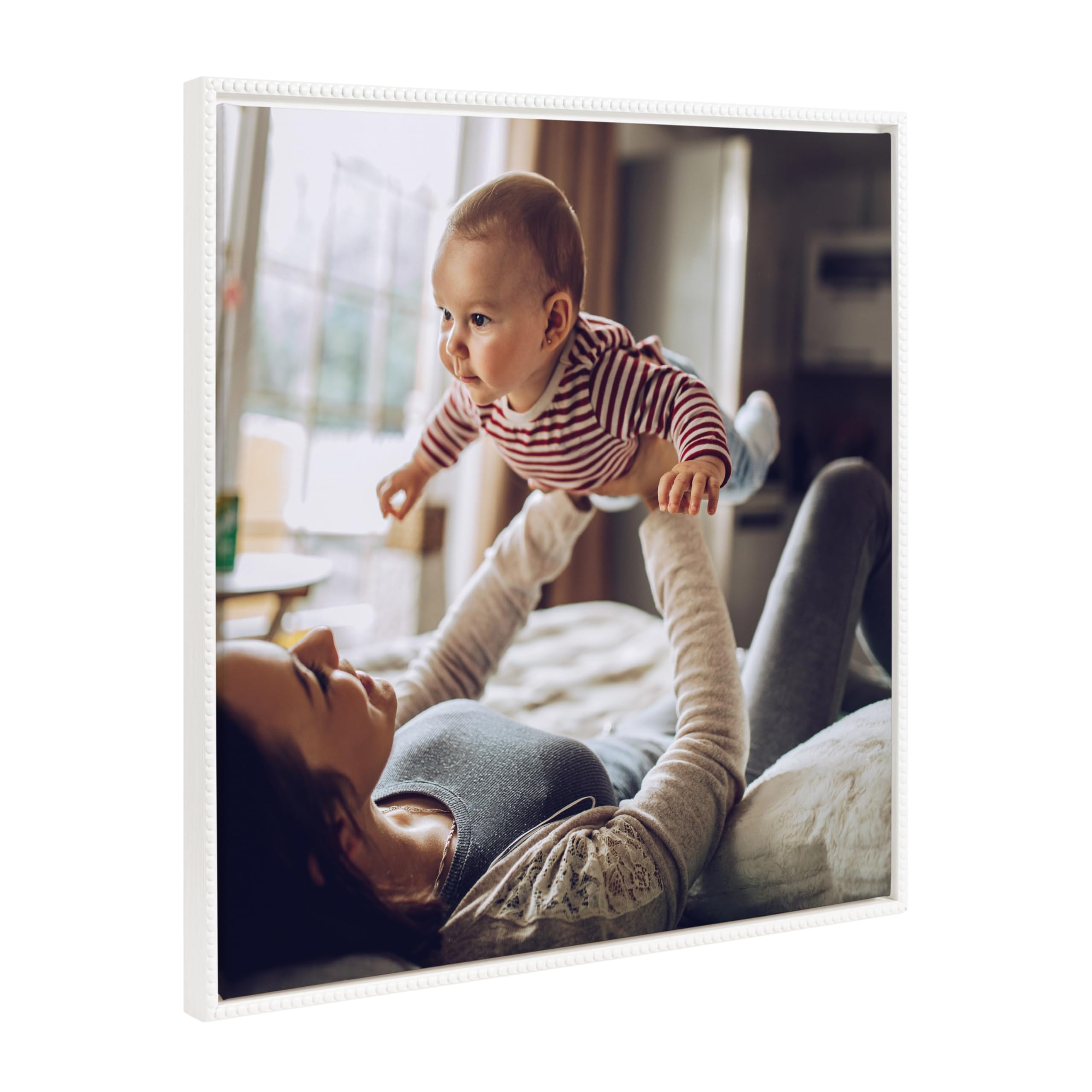 Kate And Laurel Sylvie Square Custom Printed Beaded Framed Canvas Wall Art, 30X30 White, Personal Canvas Print With Your Photos