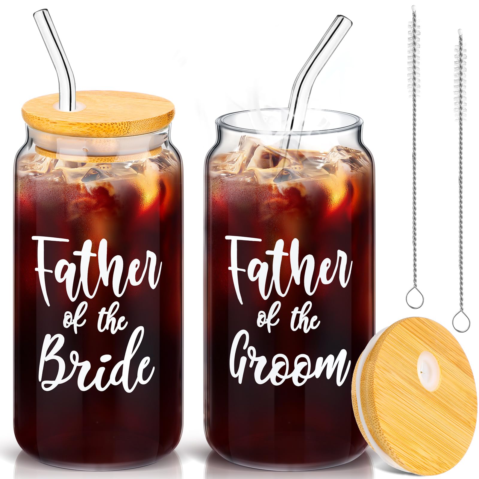 2 Sets Mother Of The Groom Glass Cups With Lids And Straws, Mother Of The Bride 16 Oz Iced Coffee Cups, Wedding Gifts For Bride