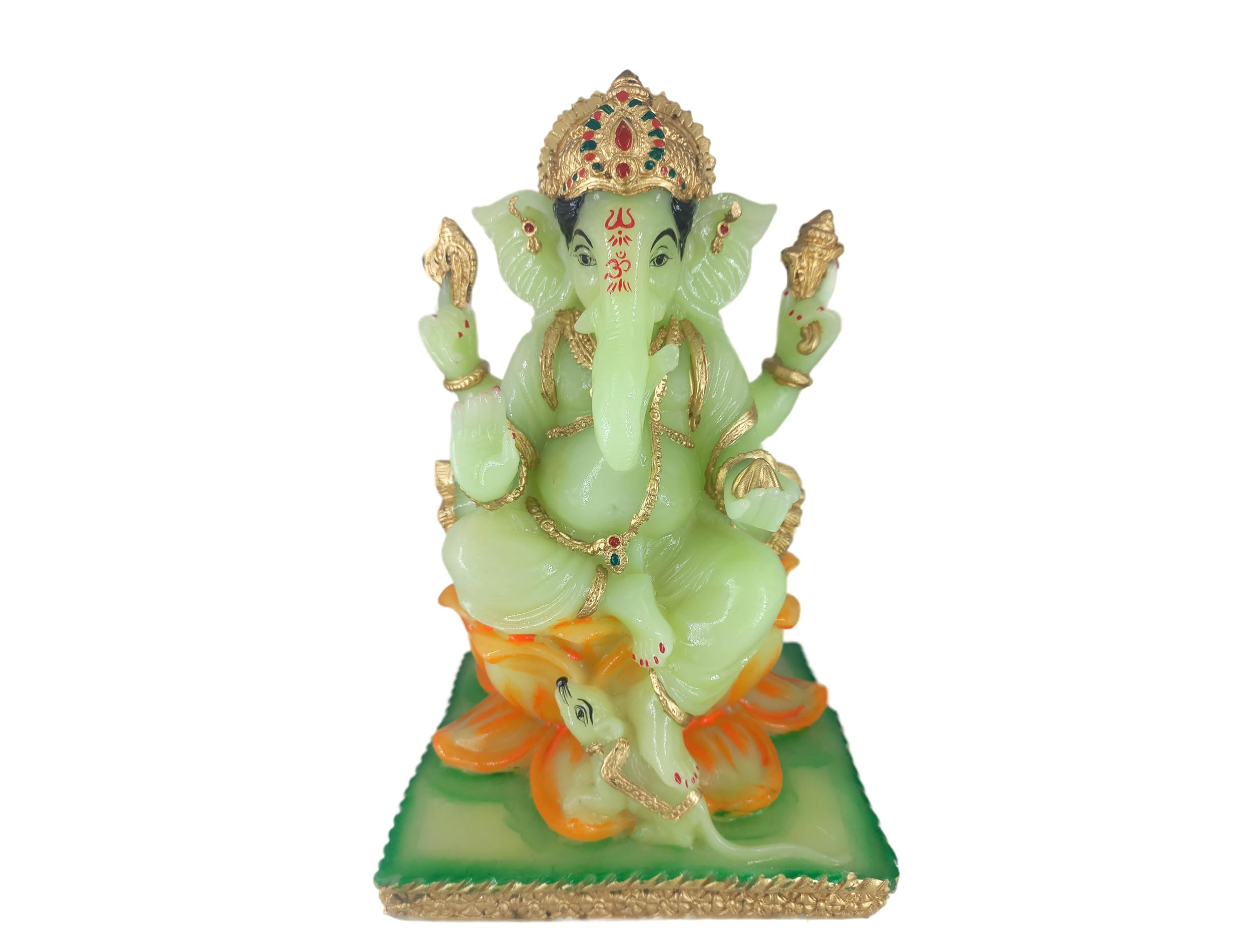 Achleshwar Cultured Marble Hand Crafted Ganesh Idol Sitting On Lotus With Mushak |Lord Ganesh Statue For Pooja, Gift & Home/Offi