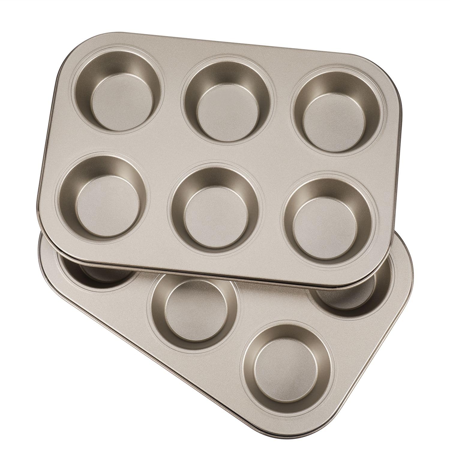 Flexzion Muffin Tray Cupcake Baking Pan 2 Pack, 6-Cup Nonstick Carbon Steel Muffin Tins Non-Stick Cupcake Tin Bakeware Accessori