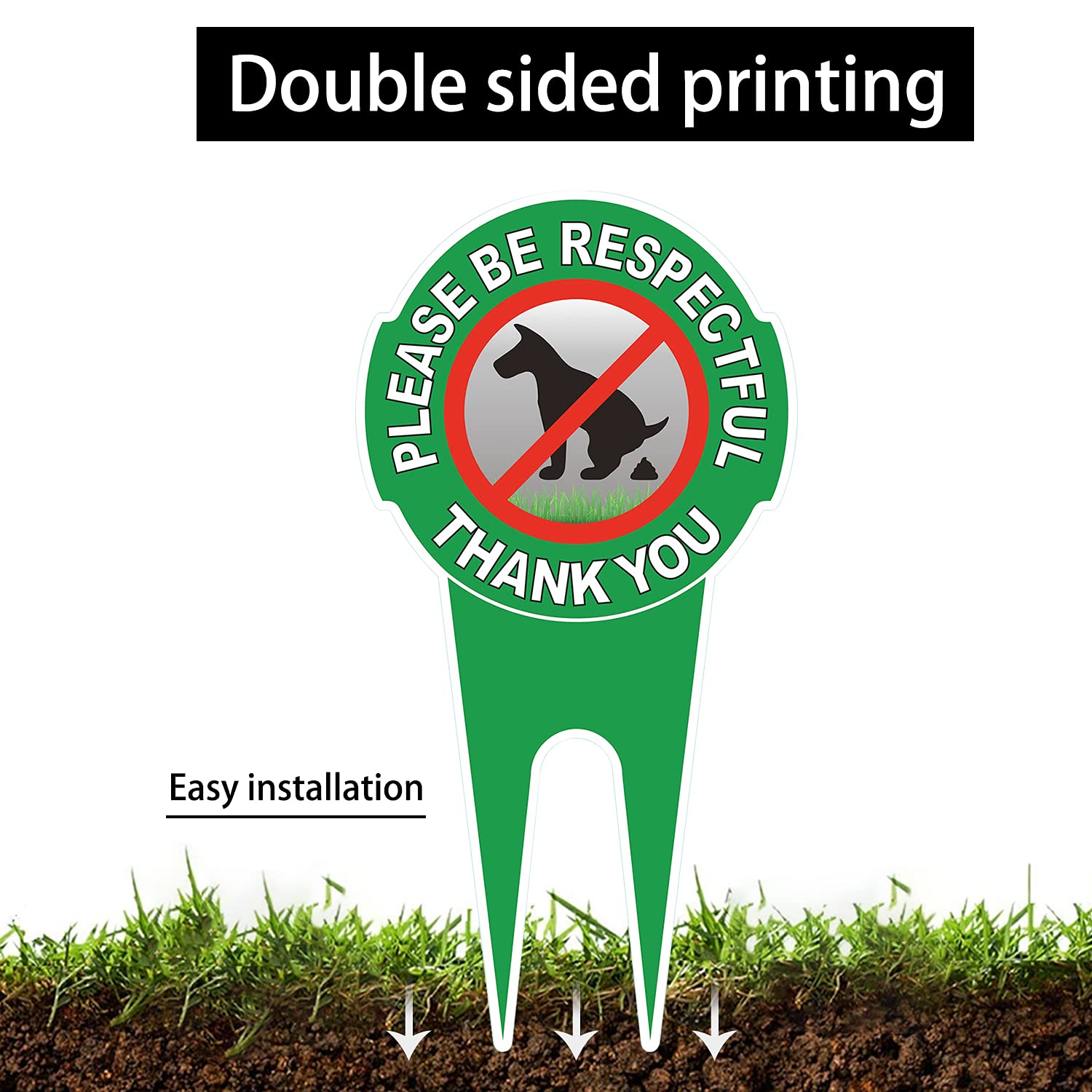 Heiokey 2 Pack No Poop Dog Sign With Stake 12 X 6,Double Sided No Pooping Dog Sign Politely Reads:Please Be Respectful Thank You