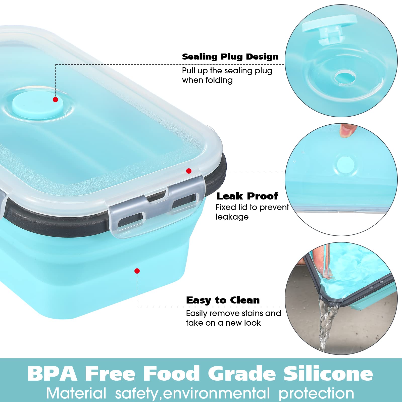 8 Pieces Collapsible Food Storage Containers Foldable Silicone Lunch Containers With Lids, 4 Pcs Silicone Rectangle Collapsible