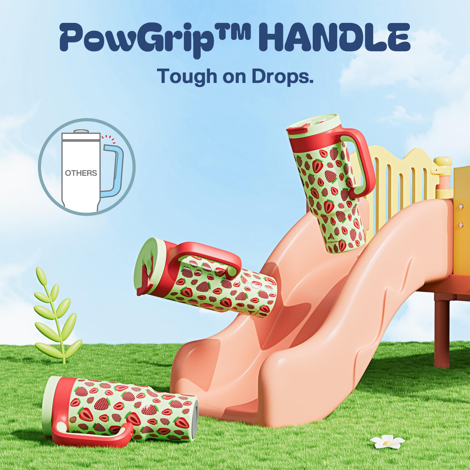 24 oz Metal Tumbler Cup for Girls: Easy Grip Handle, Leak-Proof when Sealed, Easy to Clean, Double Wall Vacuum Cup for Home, Sch
