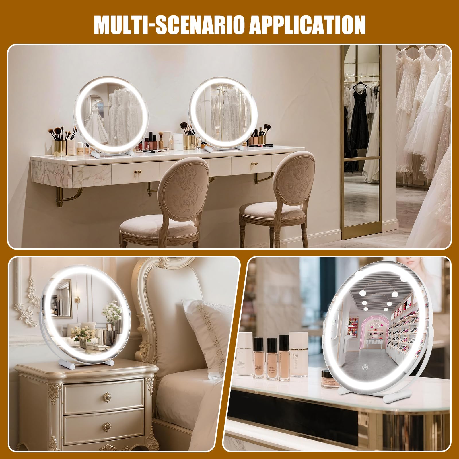 Bearolve Vanity Mirror with Lights, 18 LED Makeup Mirror, HD Professional Mirror, Smart Touch with 3-Color Lighting, Dimmable, 3