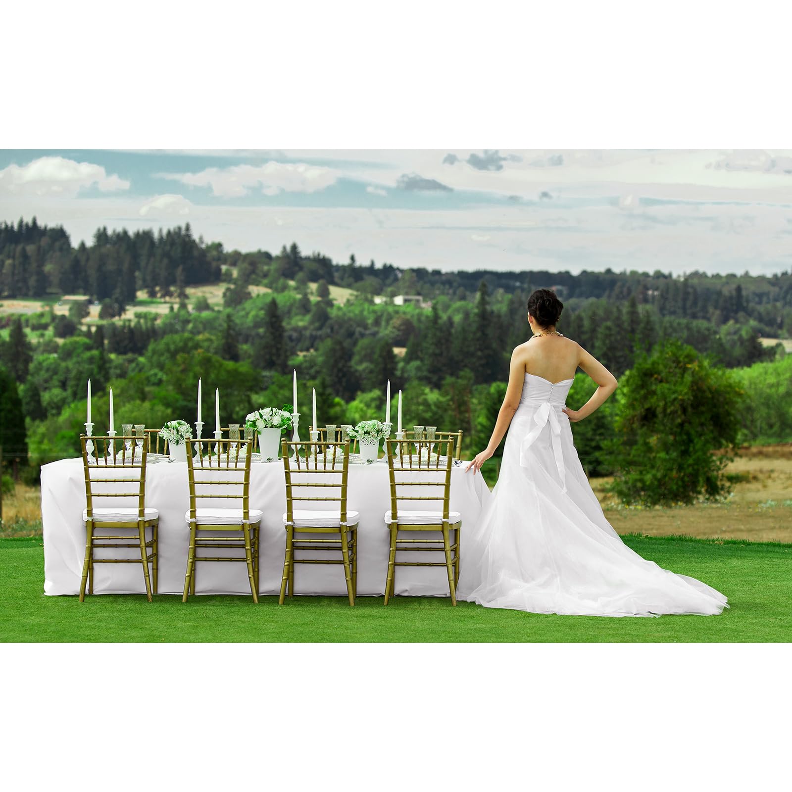 Ltc Linens 5-Pack White Rectangular Tablecloths 90 In X 156 In With Rounded Corners - Ideal For 8 Ft Tables With Floor-Length Dr