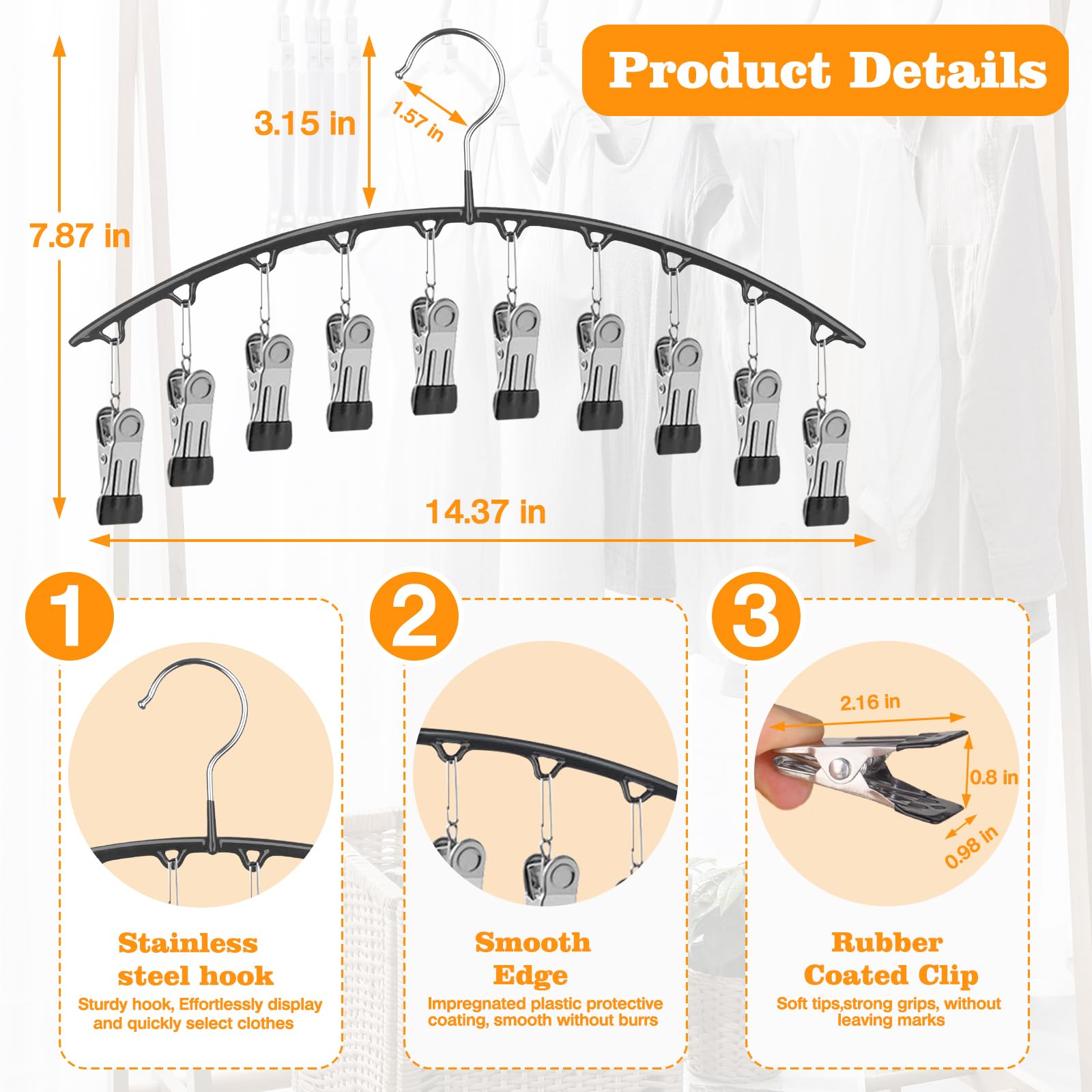 Legging Organizer For Closet, Pants Hangers With Clips Holds 20 Leggings, 2 Pack Metal Yoga Pants Hangers With Rubber Coated Cli