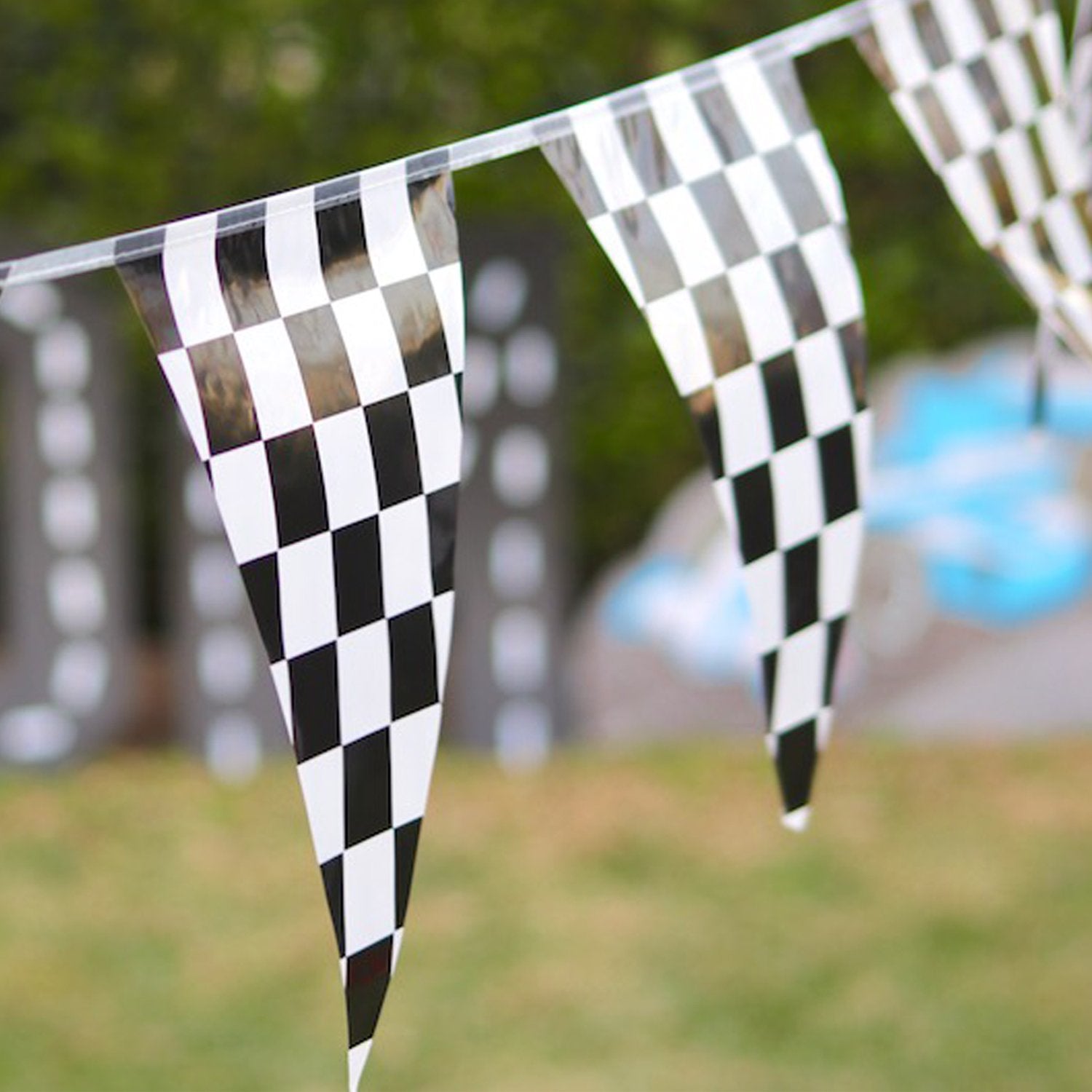Novelty Place 100Ft Checkered Flag Pennant Banner - 48Pcs Black And White Plastic Racing Flag Banners(12'' X 18'') For Kids Spor