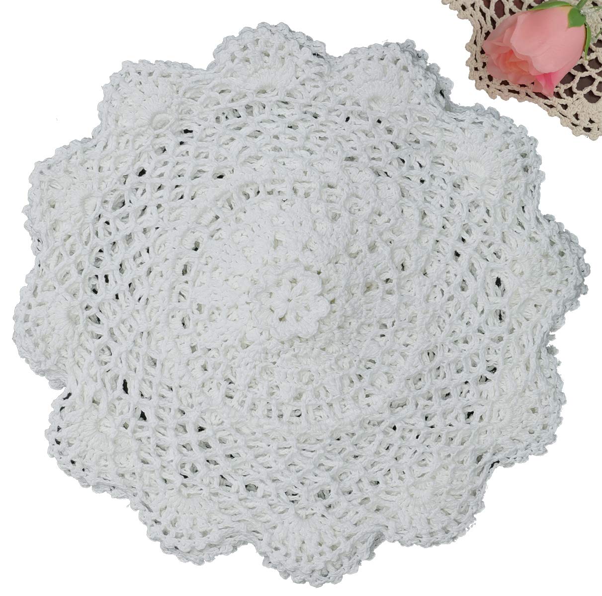 Creative Linens 6Pcs 10'' Round Crochet Lace Doily White 100% Cotton Handmade, Set Of 6 Pieces