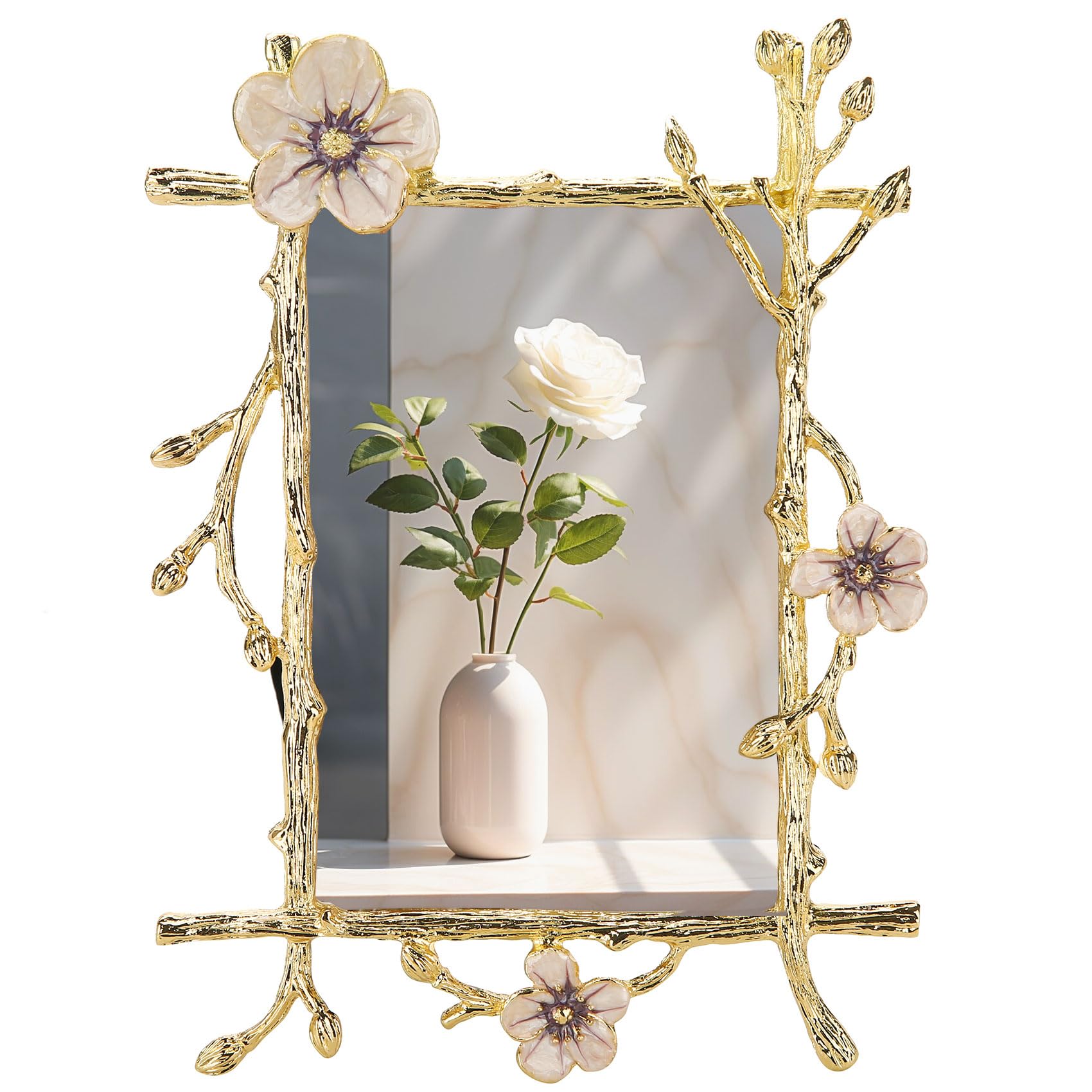 Goutangen 4x6 Gold Picture Frame Decor Ornate Pink Floral Metal Photo Frames with High Definition Glass Front, Art Decor Tableto