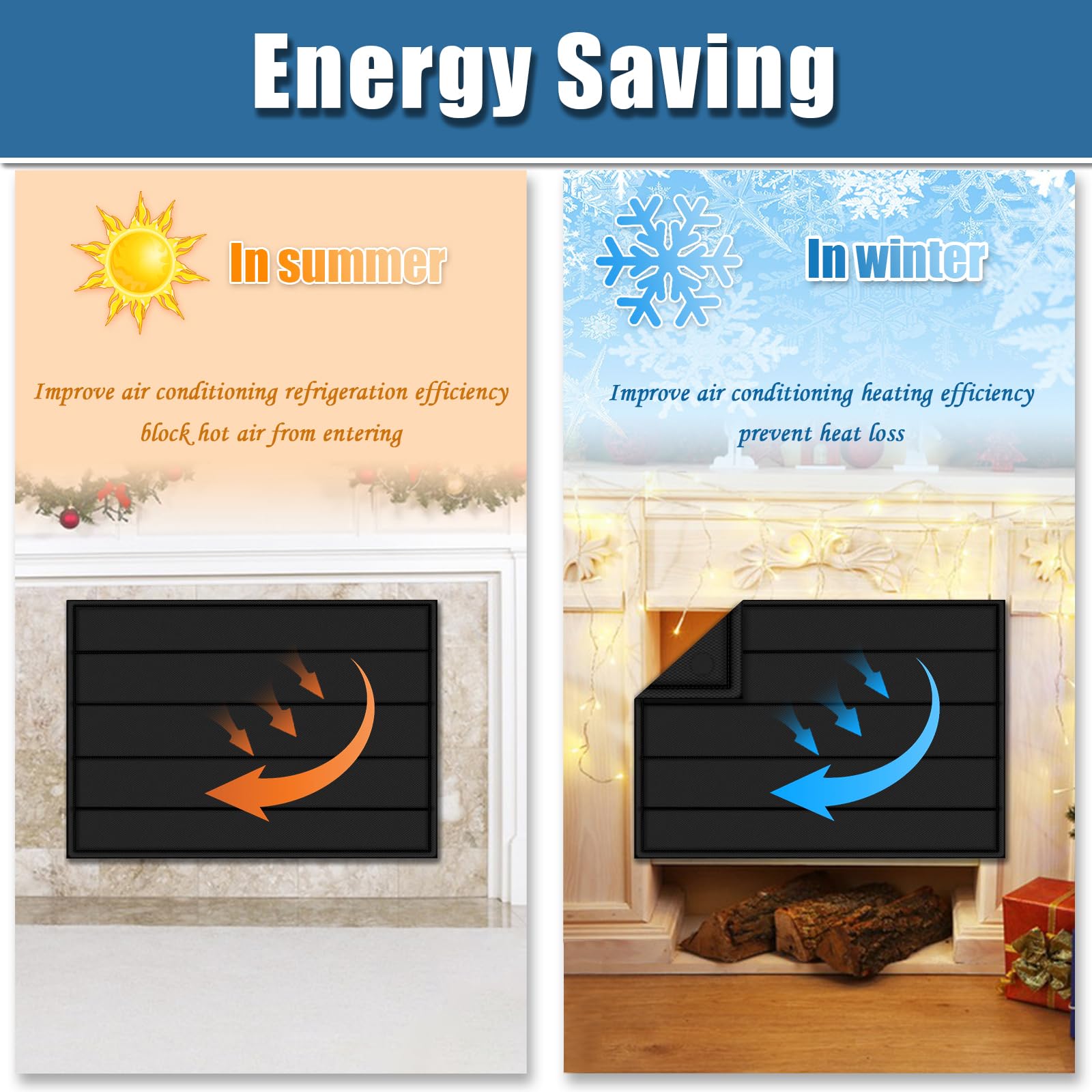 Whumsdog Magnetic Fireplace Blanket - Black, 39"x32", Metal, Model 1 - Heat Loss & Draft Stopper with Built-in Magnets