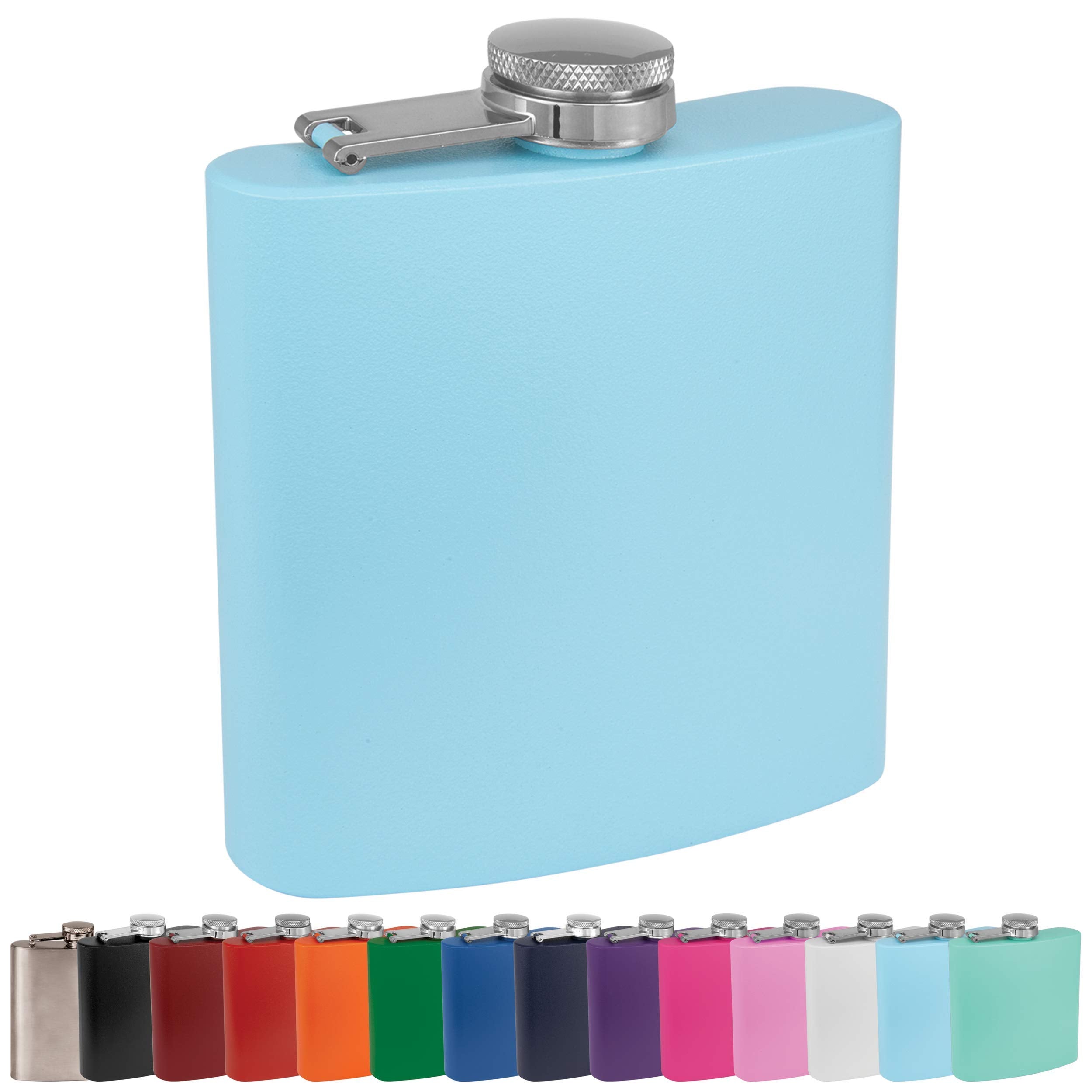 Clear Water Home Goods - 6 Oz Powder Coated Stainless Steel Hip Flask - Wedding Party - Groomsman - Bridesmaid (Matte Light Blue