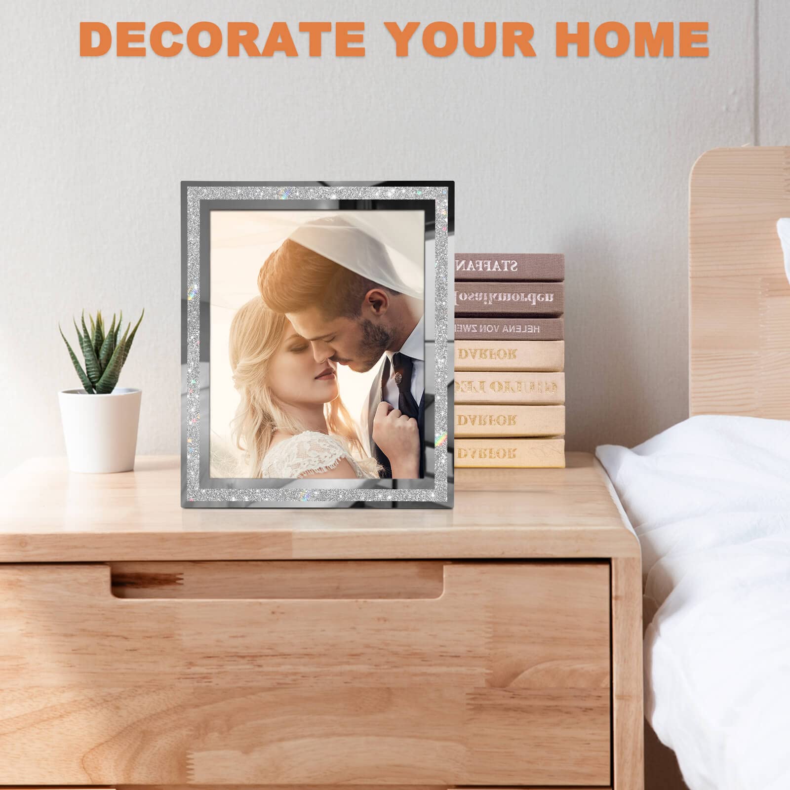 IZIDDO 8x10 Picture Frames Set of 4, Glitter Photo Frame for Tabletop, Sliver Gifts Glass Picture Frame, Horizontally or Vertica