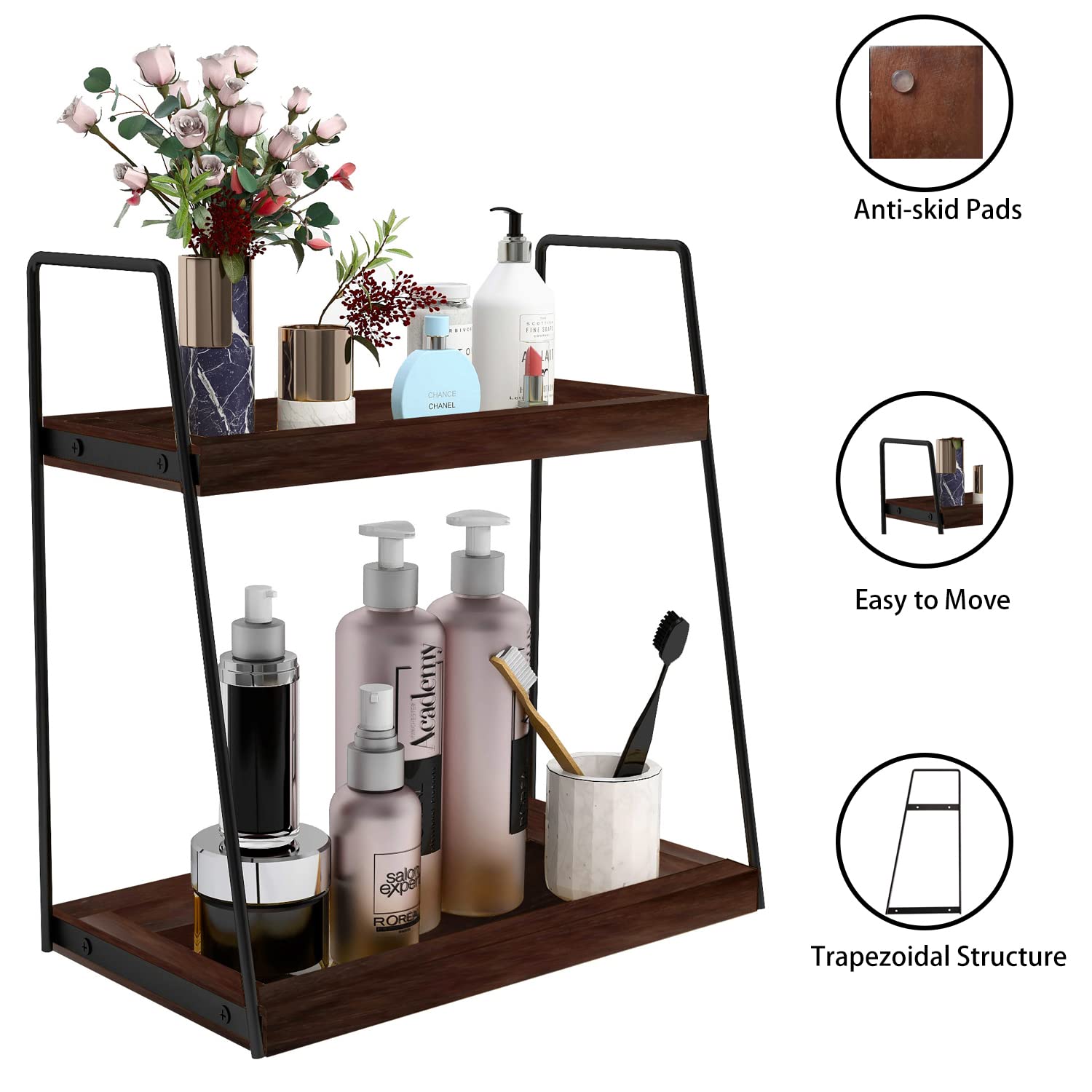 Dorhors 2 Tier Bathroom Storage And Organization,Coffee Bar Accessories,Coffee Organizer Station,Wood Countertop Organizer For B